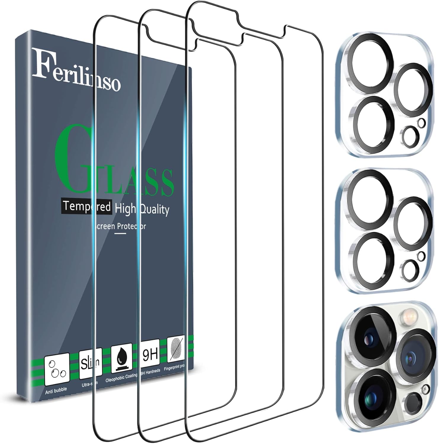 Ferilinso 3 Pack Screen Protector for iPhone 13 Pro with 2 Pack Tempered Glass Camera Lens Protector Phone Case Friendly Ultra Accessories Protector de Pantalla for Apple iPhone 13 Pro