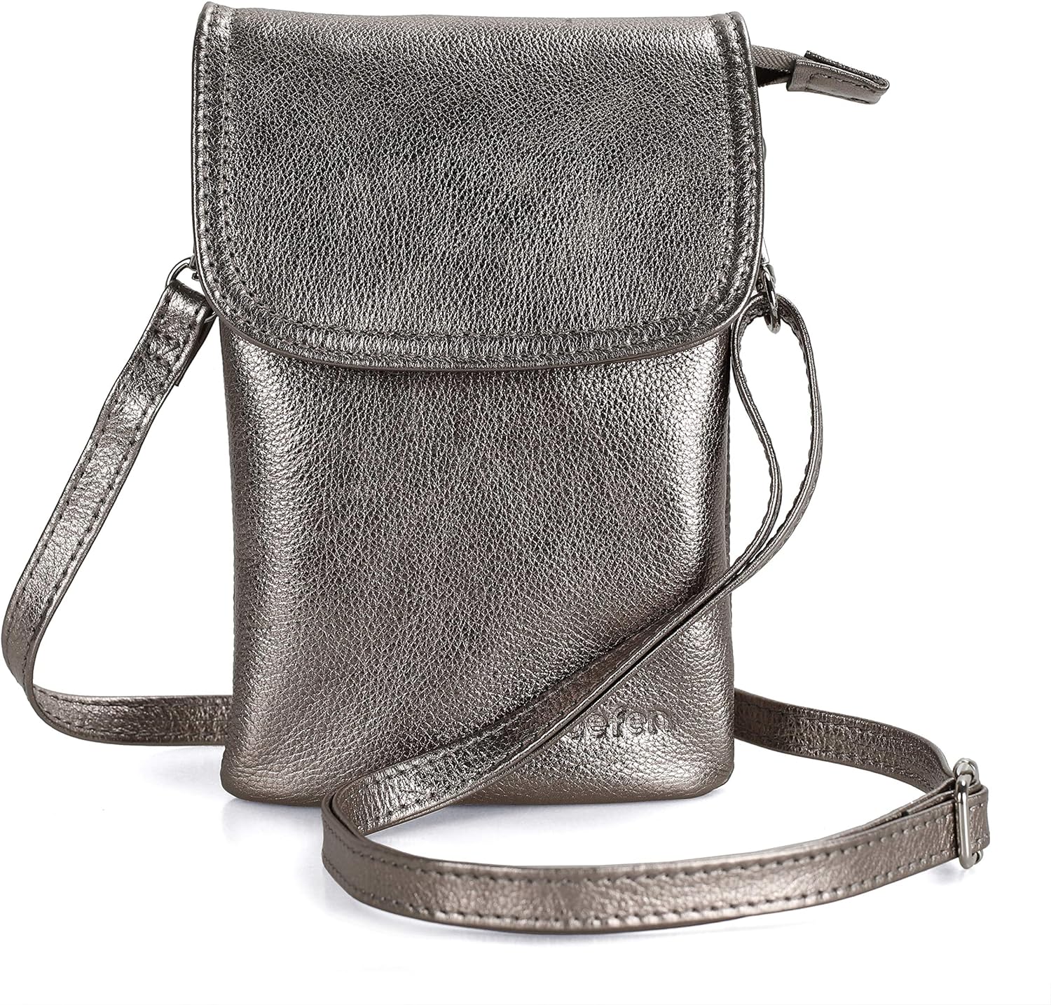 befen Genuine Leather Small Cell Phone Crossbody Bag Purses for Women Cross Body, Silver Zipper