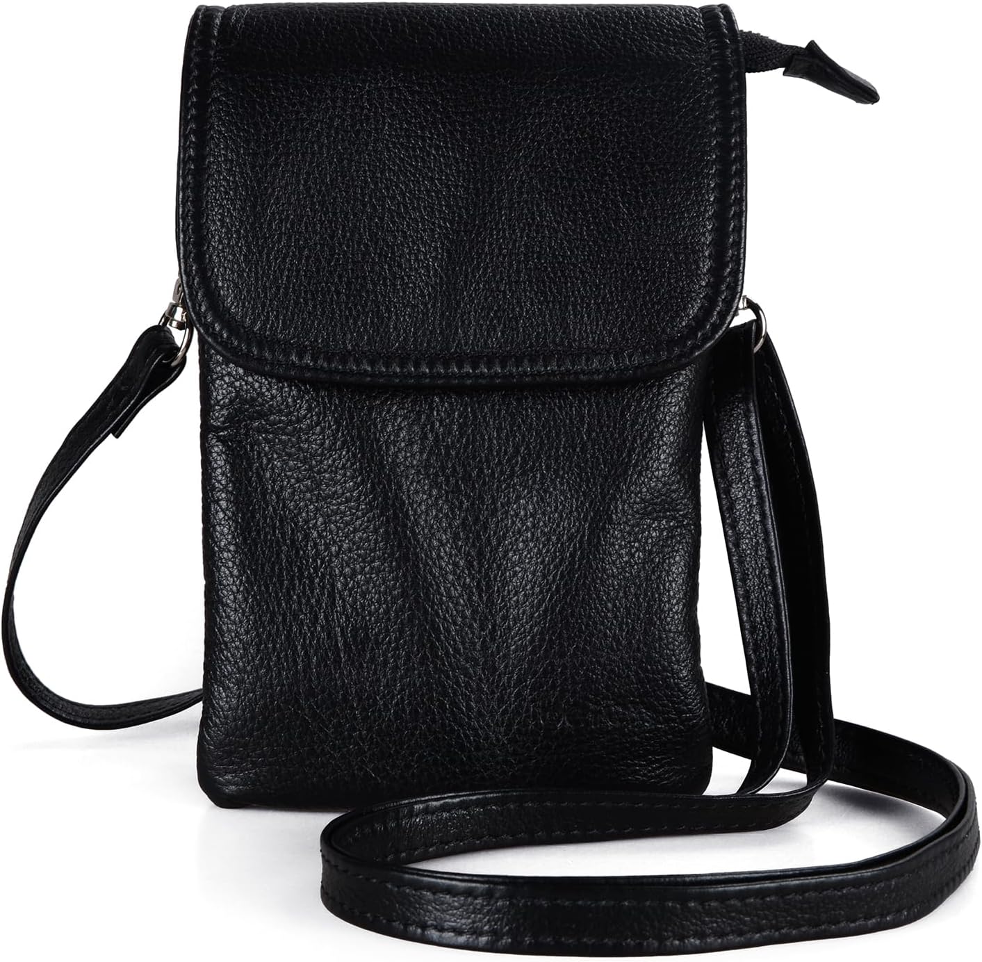 befen Genuine Leather Small Cell Phone Crossbody Bag Purses for Women Cross Body, Silver Zipper