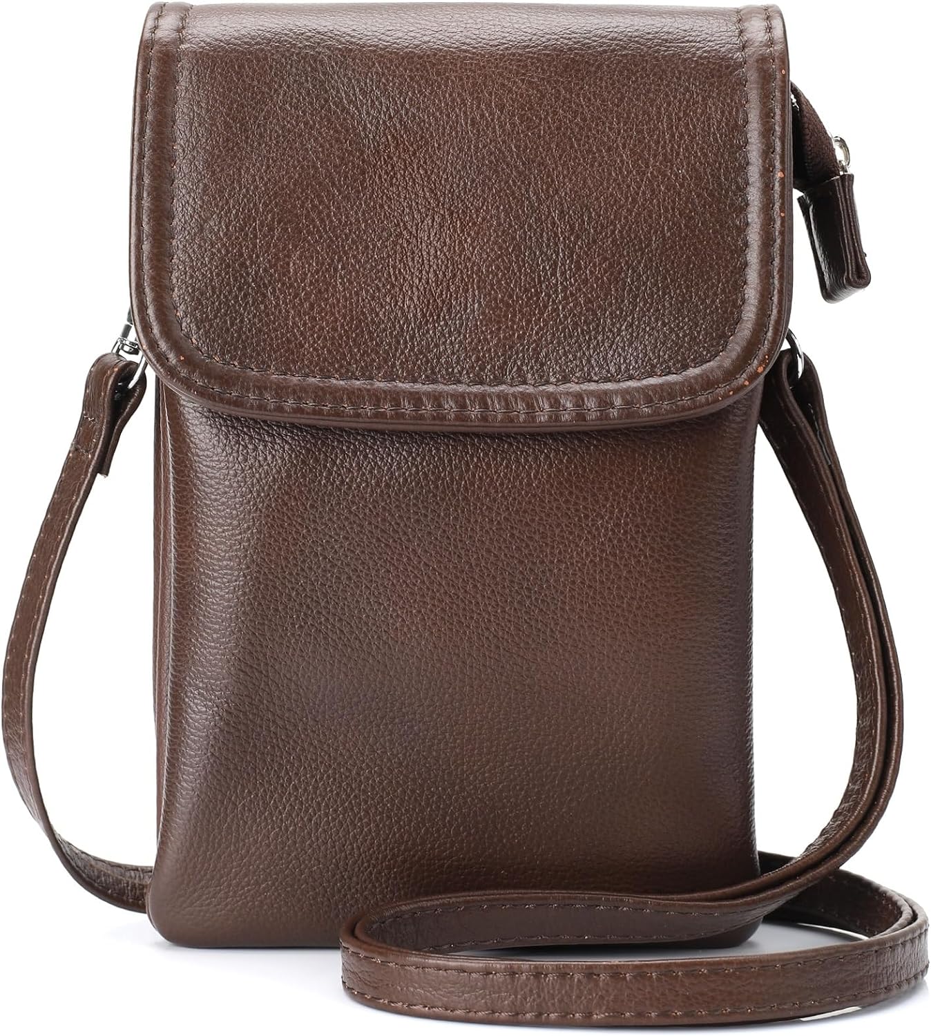 befen Genuine Leather Small Cell Phone Crossbody Bag Purses for Women Cross Body, Silver Zipper