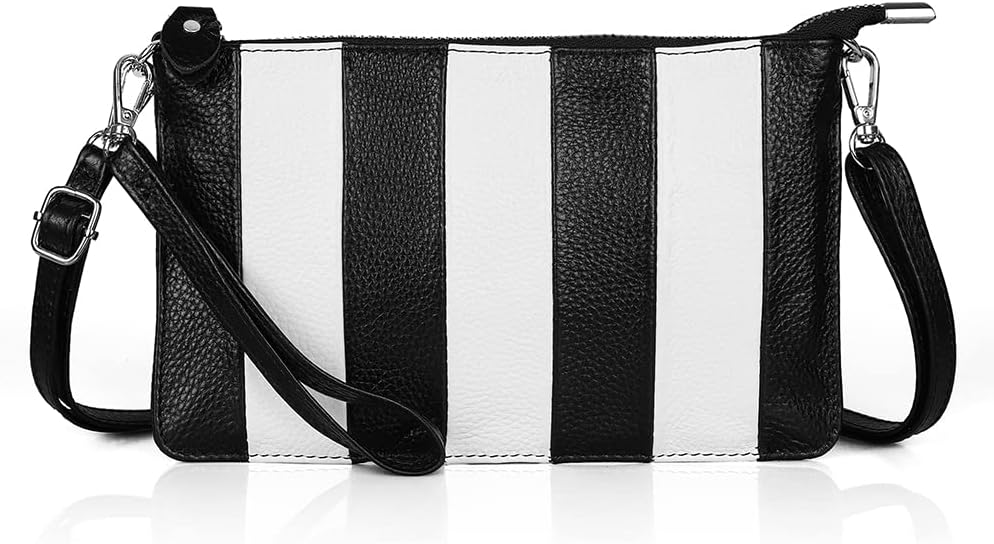 befen Women' Genuine Leather Wristlet Clutch Purse Ladies Slim Corner Zip Wallets, Silver Zipper