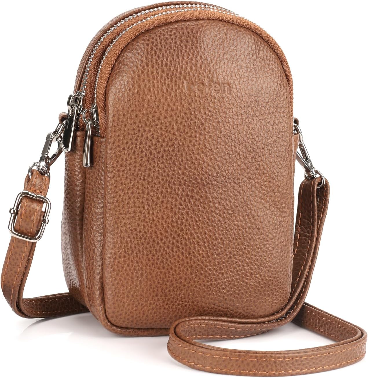 befen Genuine Leather Crossbody Cell Phone Purse for Women, Women' Small Zip Around Crossbody Wallet Bags