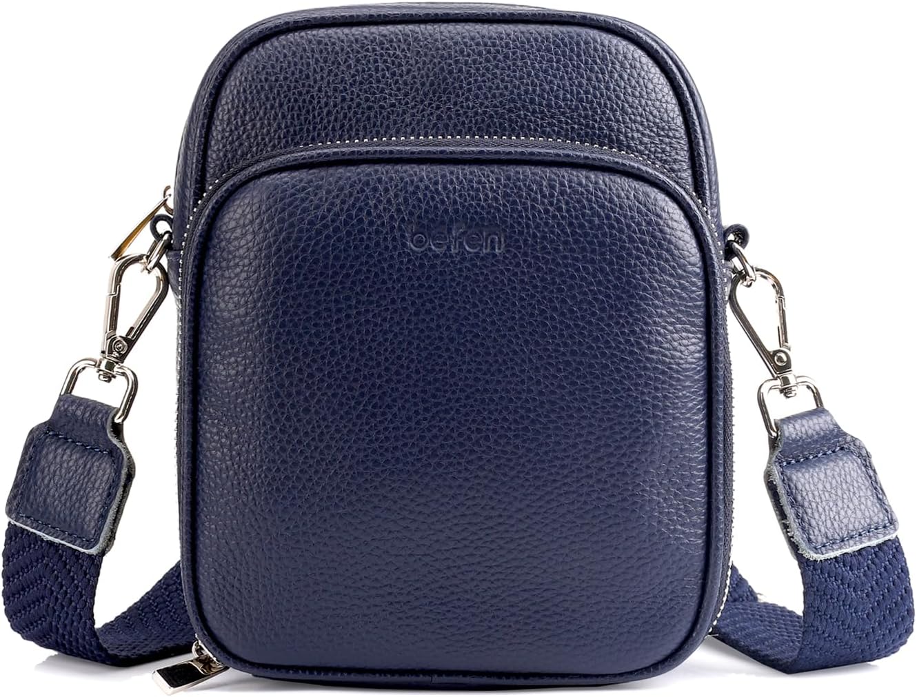 befen Genuine Leather Navy Blue Travel Crossbody Bags for Women Trendy, Cell Phone Cross Body Purse with Build-in Wallets