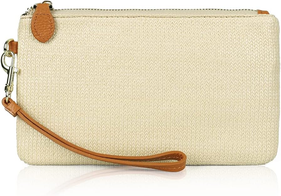 befen Women' Genuine Italian Leather Wristlet Clutch Wallet Purse, Gold Zipper