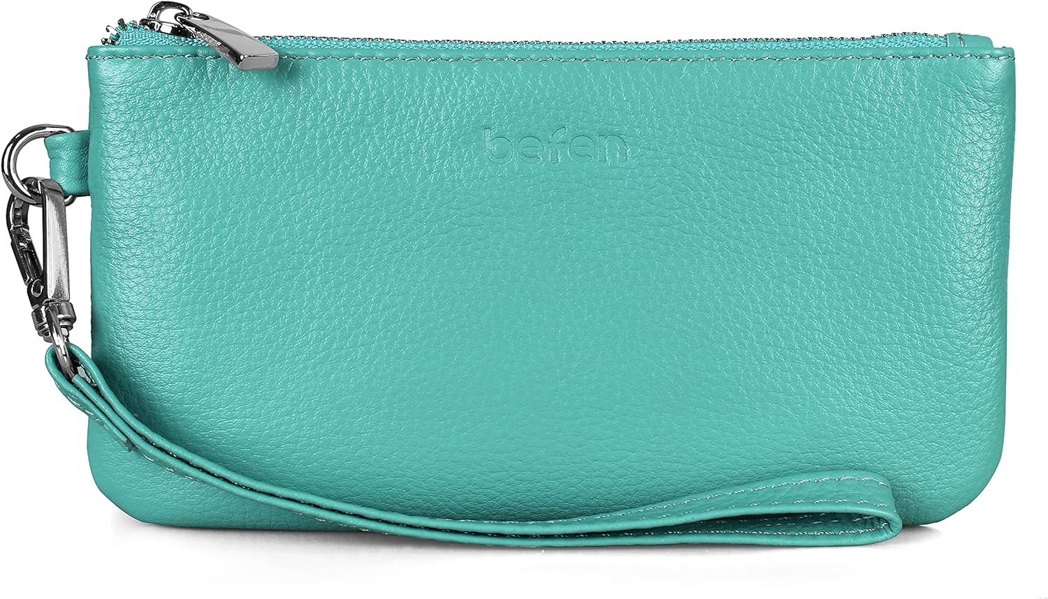 befen Genuine Leather Wristlet Coin Purse, Small Italian Leather Zipper Wallet Pouch for Women 6.75 x 3.75