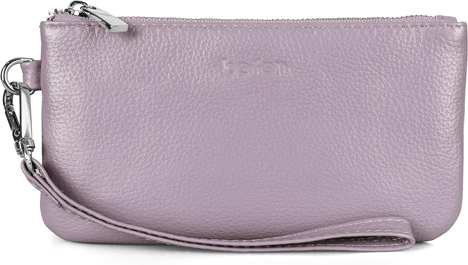 befen Genuine Leather Wristlet Coin Purse, Small Italian Leather Zipper Wallet Pouch for Women 6.75 x 3.75