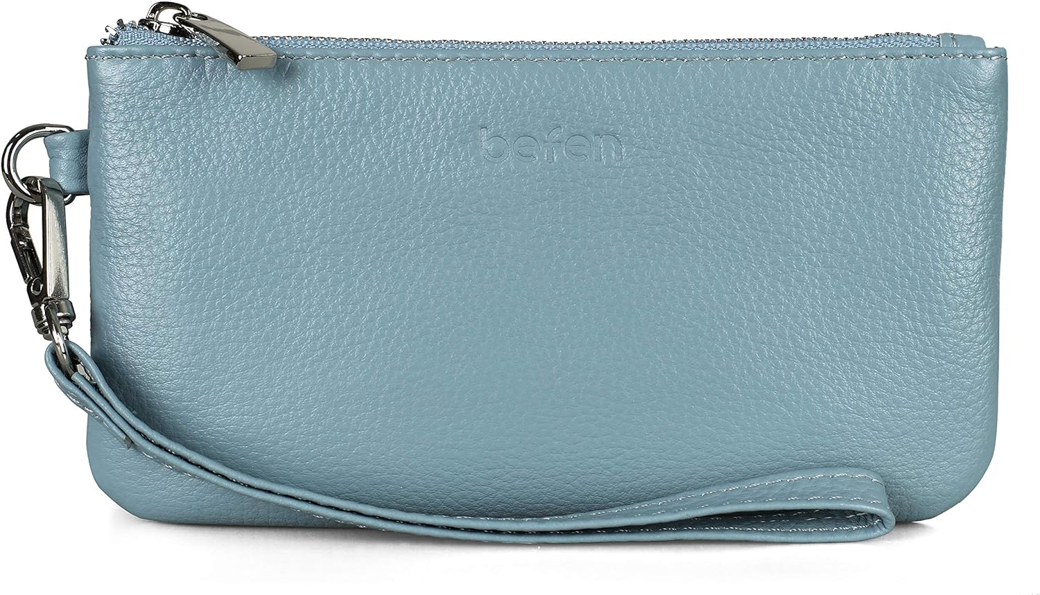 befen Genuine Leather Wristlet Coin Purse, Small Italian Leather Zipper Wallet Pouch for Women 6.75 x 3.75