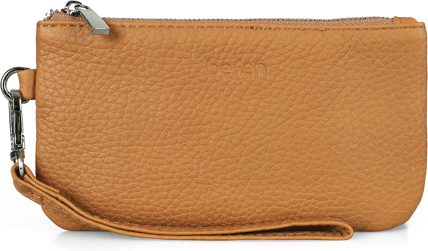 befen Genuine Leather Wristlet Coin Purse, Small Italian Leather Zipper Wallet Pouch for Women 6.75 x 3.75