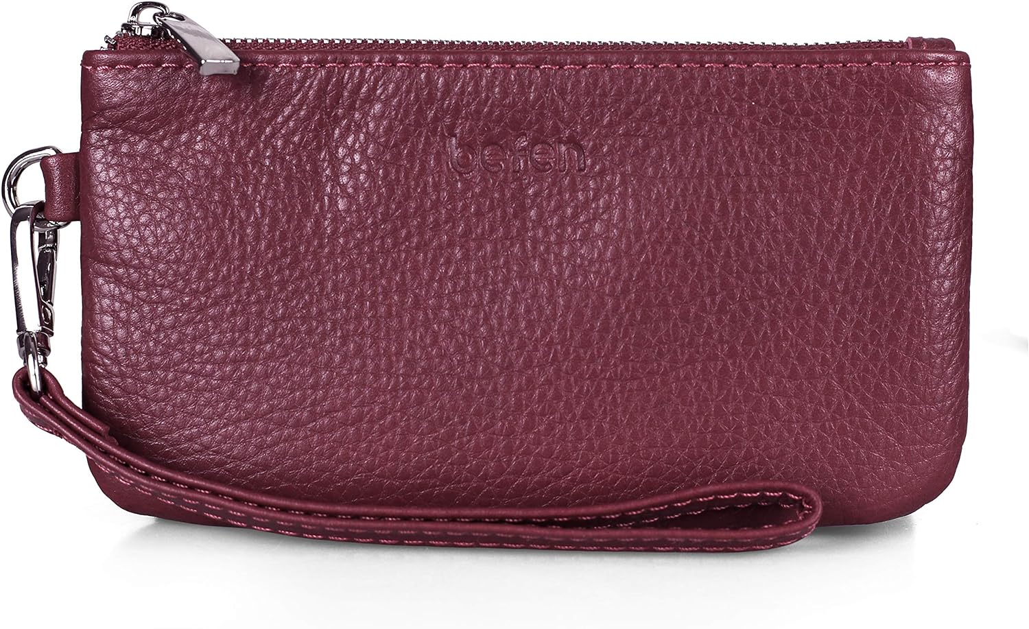 befen Genuine Leather Wristlet Coin Purse, Small Italian Leather Zipper Wallet Pouch for Women 6.75 x 3.75