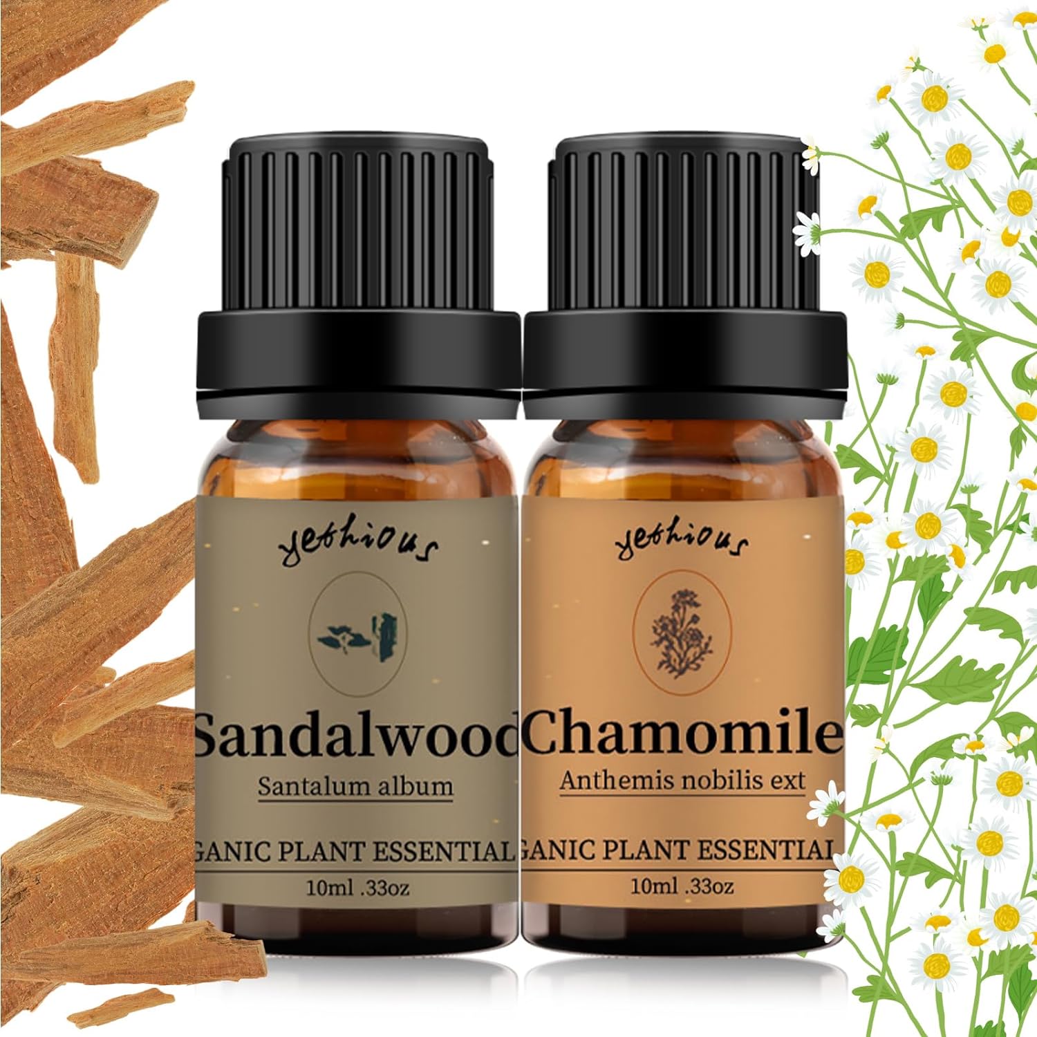 yethious Chamomile Sandalwood Essential Oil 100% Pure Organic Chamomile Essential Oil Set for Diffuser Aromatherapy Candle - 2 Pack 10ML