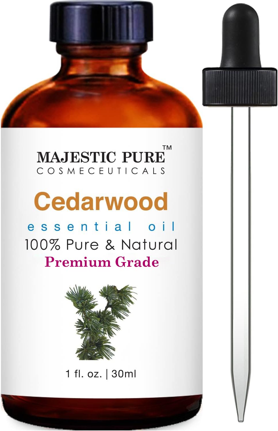 MAJESTIC PURE Cedarwood Essential Oil, Premium Grade, Pure and Natural, for Aromatherapy, Massage, Topical & Household Uses, 1 fl oz