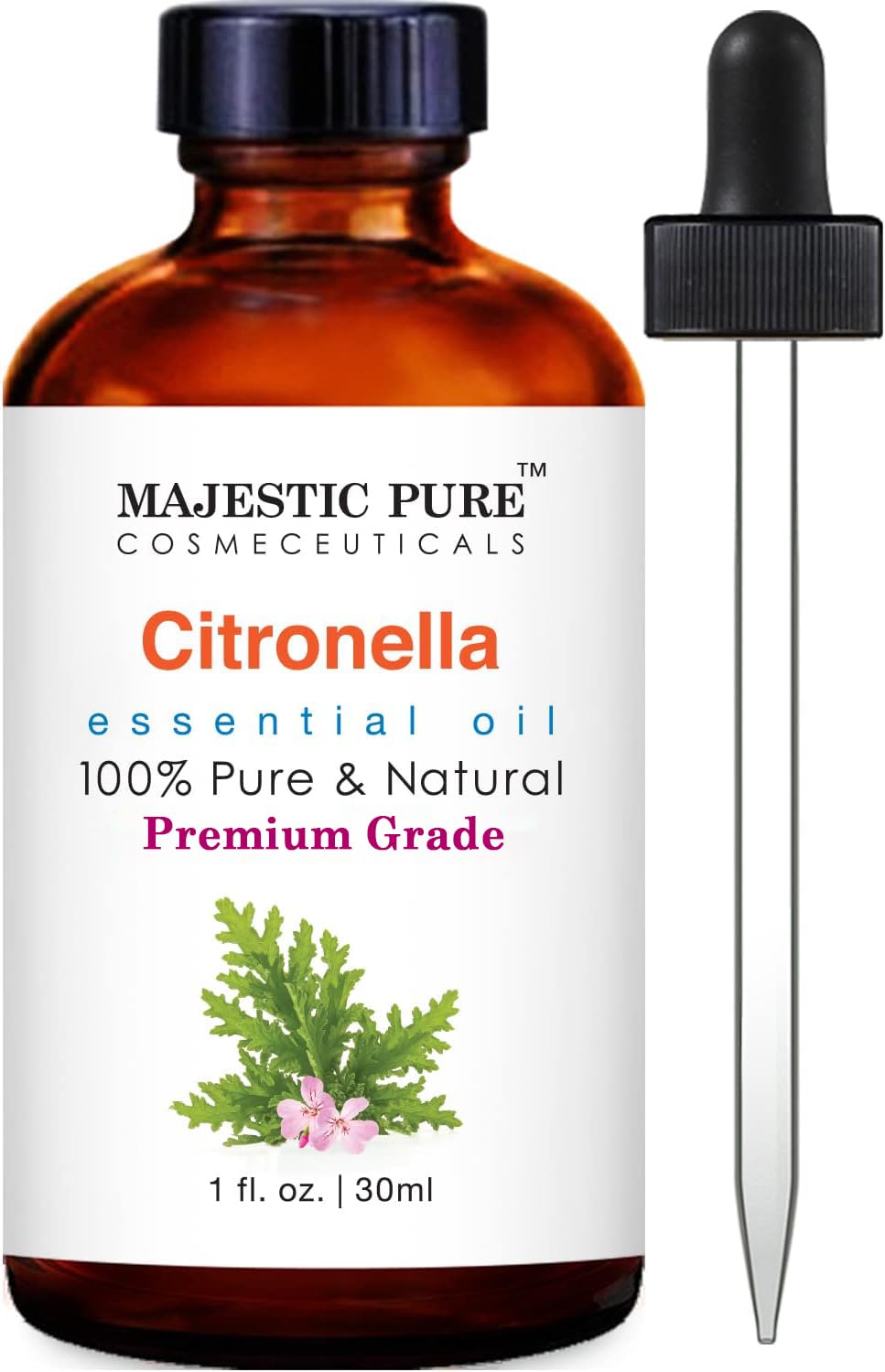 Majestic Pure Citronella Essential Oil, Premium Grade, Pure and Natural, for Aromatherapy, Massage, Topical & Household Uses, 1 fl oz