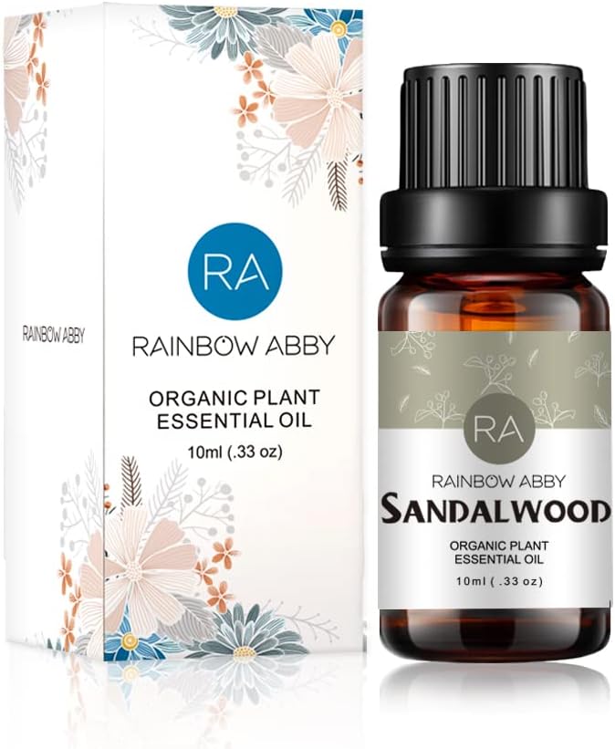 RAINBOW ABBY Sandalwood Essential Oil 100% Pure Premium Grade Aroma Oil for Diffuser, SPA, Perfumes, Massage, Skin Care, Soaps, Candles - 10ml