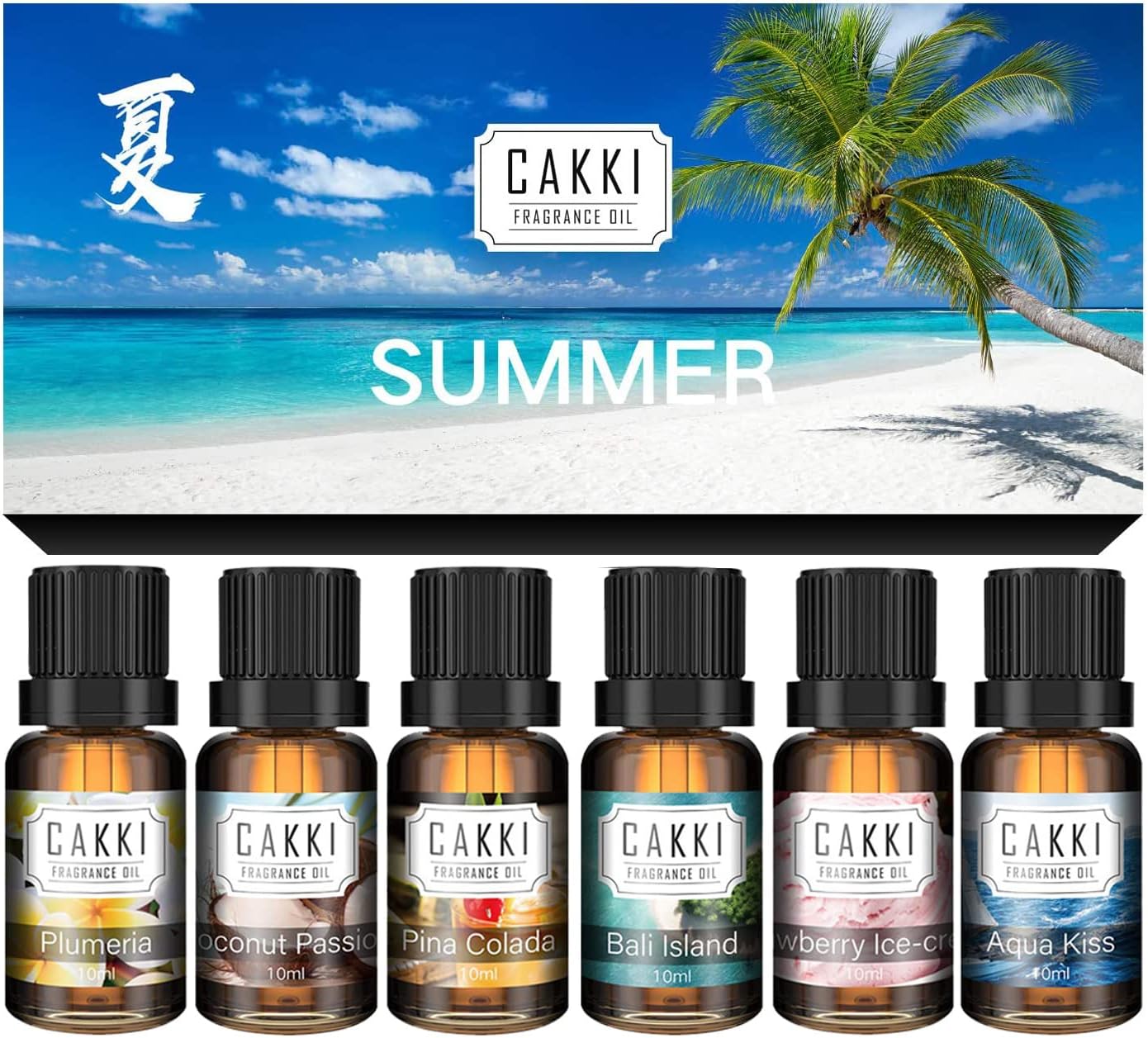 Summer Essential Oils for Diffusers for Home, CAKKI Fragrance Oils Set, 6X10ml with Coconut Passion,Plumeria, Pina Colada, Aqua Kiss, Natural Aromatherapy Oils, for Candles Making, for Humidifiers