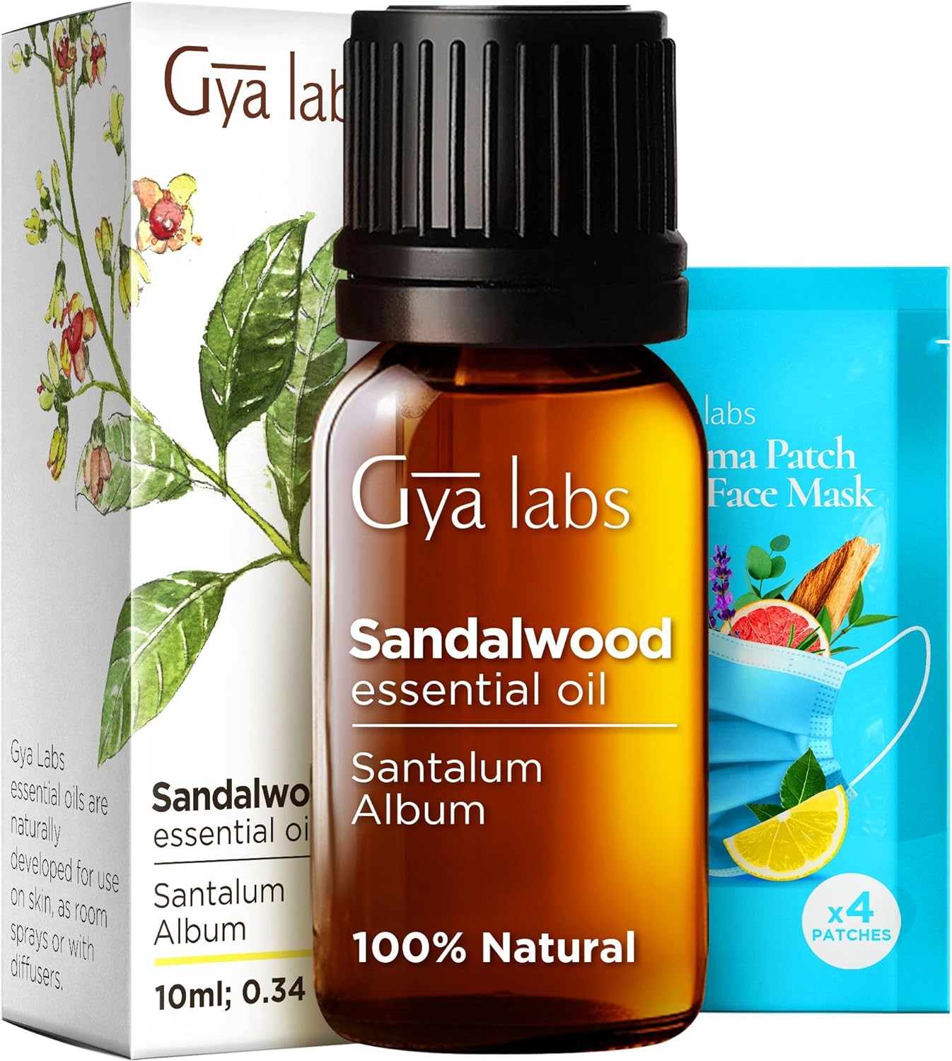 Gya Labs Sandalwood Essential Oils for Diffuser - 100% Natural Sandalwood Oil - Sandalwood Essential Oil for Hair, Skin, Massage & Santalum Album Perfume - 100% Pure Aromatherapy Oils (0.34 fl oz)