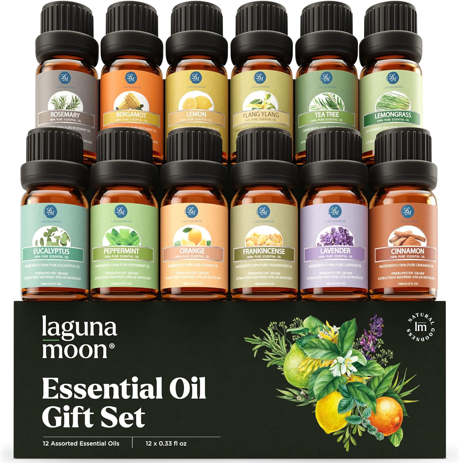 Essential Oils Set - 12 Pcs Premium Grade Home Essentials Oils - for Diffusers, Fragrance, Scents for Candle Making, Soap, Slime - Natural Aromatherapy Oils for Skin & Hair - Home, Office, Car