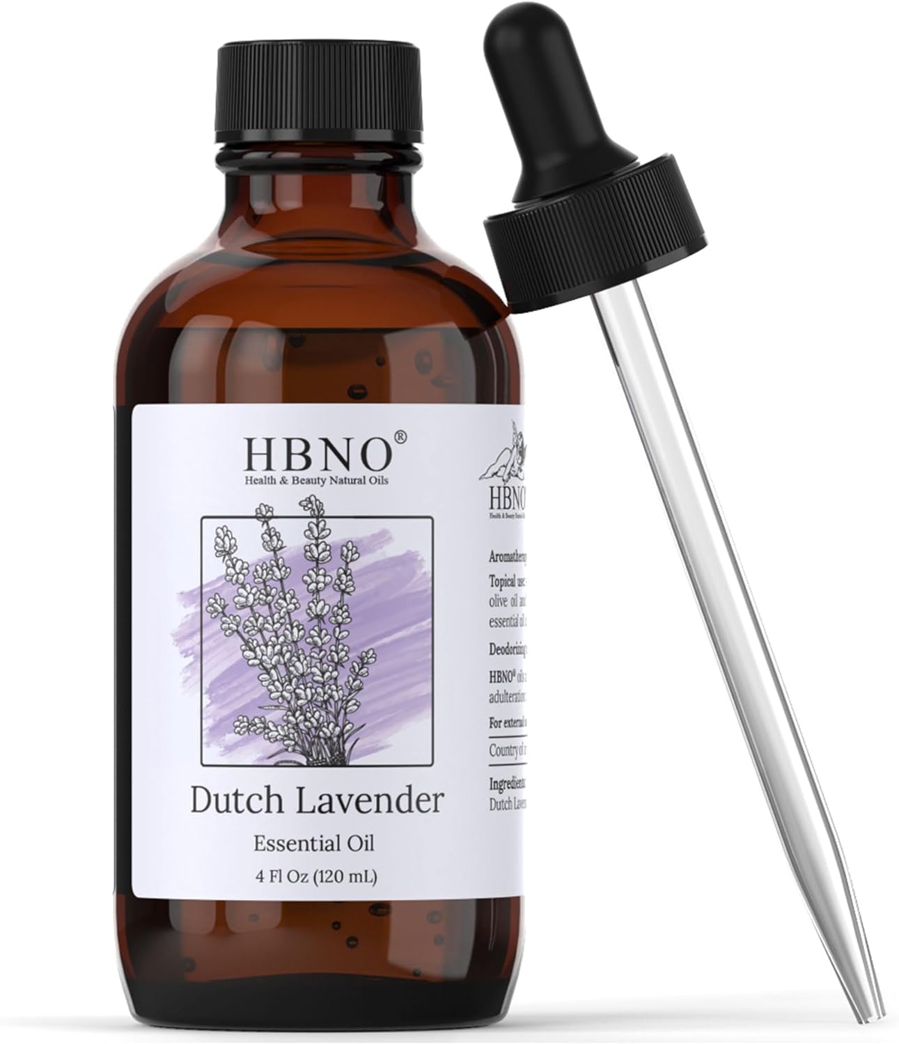 HBNO Dutch Lavender Essential Oil - Huge 4 oz (120ml) Value Size - Natural Lavender Oil - Perfect for Cleaning, Aromatherapy, DIY, Soap & Diffuser - Lavender Essential Oils