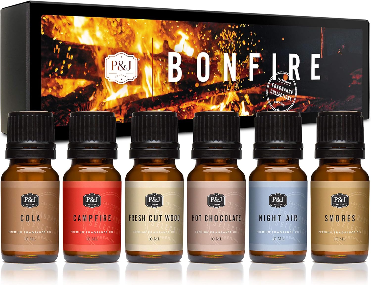 P&J Trading Fragrance Oil Bonfire Set | Smores, Night Air, Cola, Hot Chocolate, Campfire, Cut Wood Candle Scents for Candle Making, Freshie Scents, Soap Making Supplies, Diffuser Oil Scents