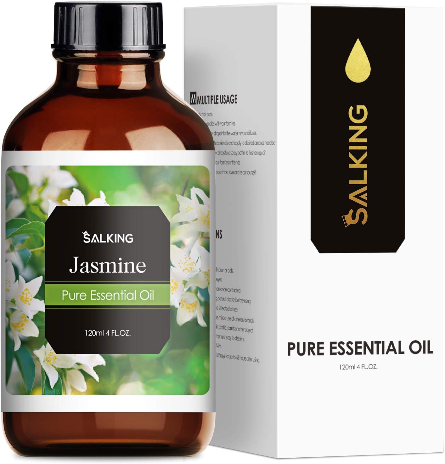 Jasmine Essential Oil 4 Fl Oz (120ml), SALKING Pure & Natural Fragrance Oils, Aromatherapy Jasmine Oils for Diffusers, Candle Making, Soap