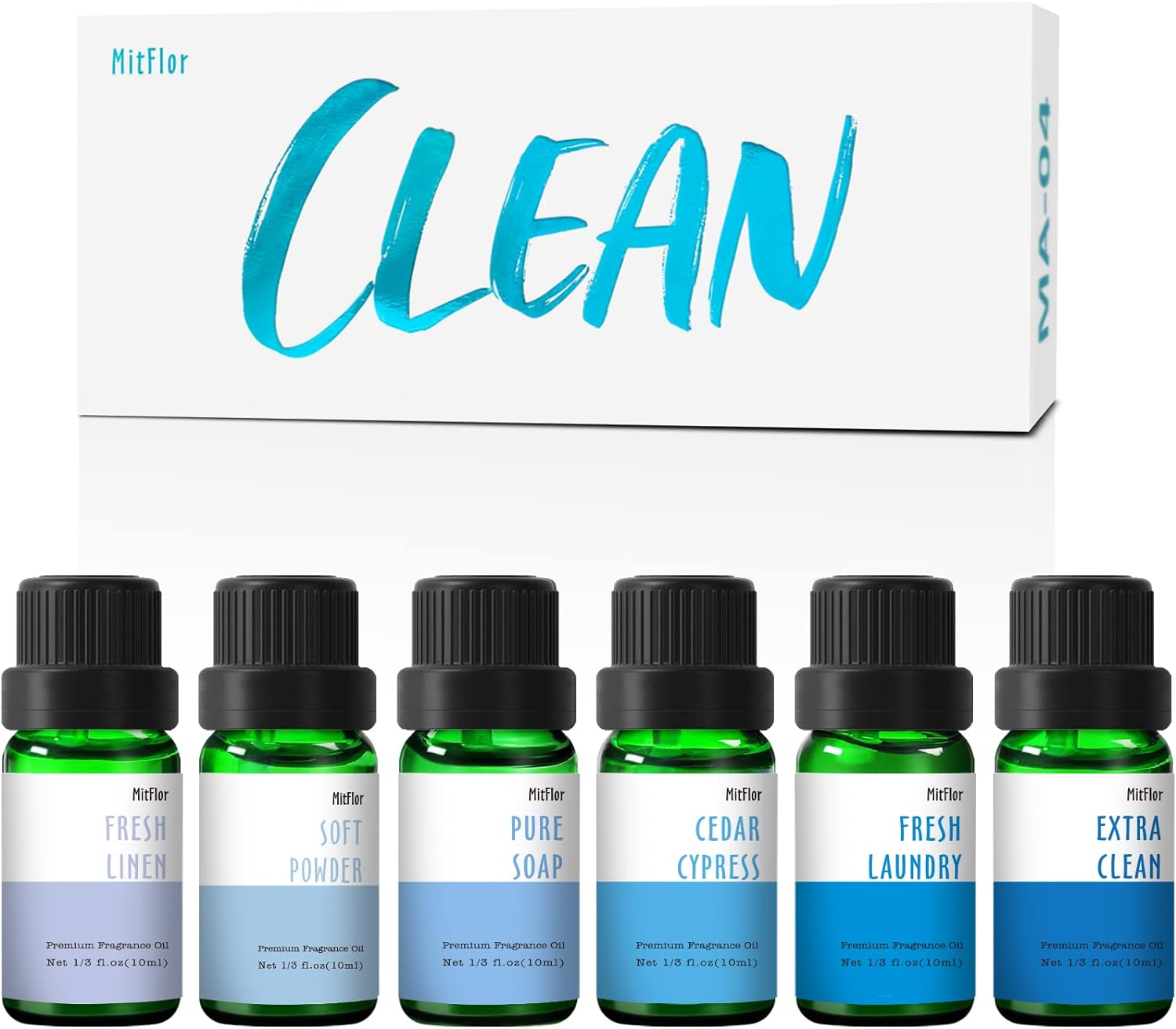 Fragrance Oil, MitFlor Clean Set of 6 Premium Scented Oils, Soap & Candle Making Scents, Refreshing Clean Essential Oils for Diffusers for Home, Cedar Cypress, Pure Soap, Fresh Linen & More