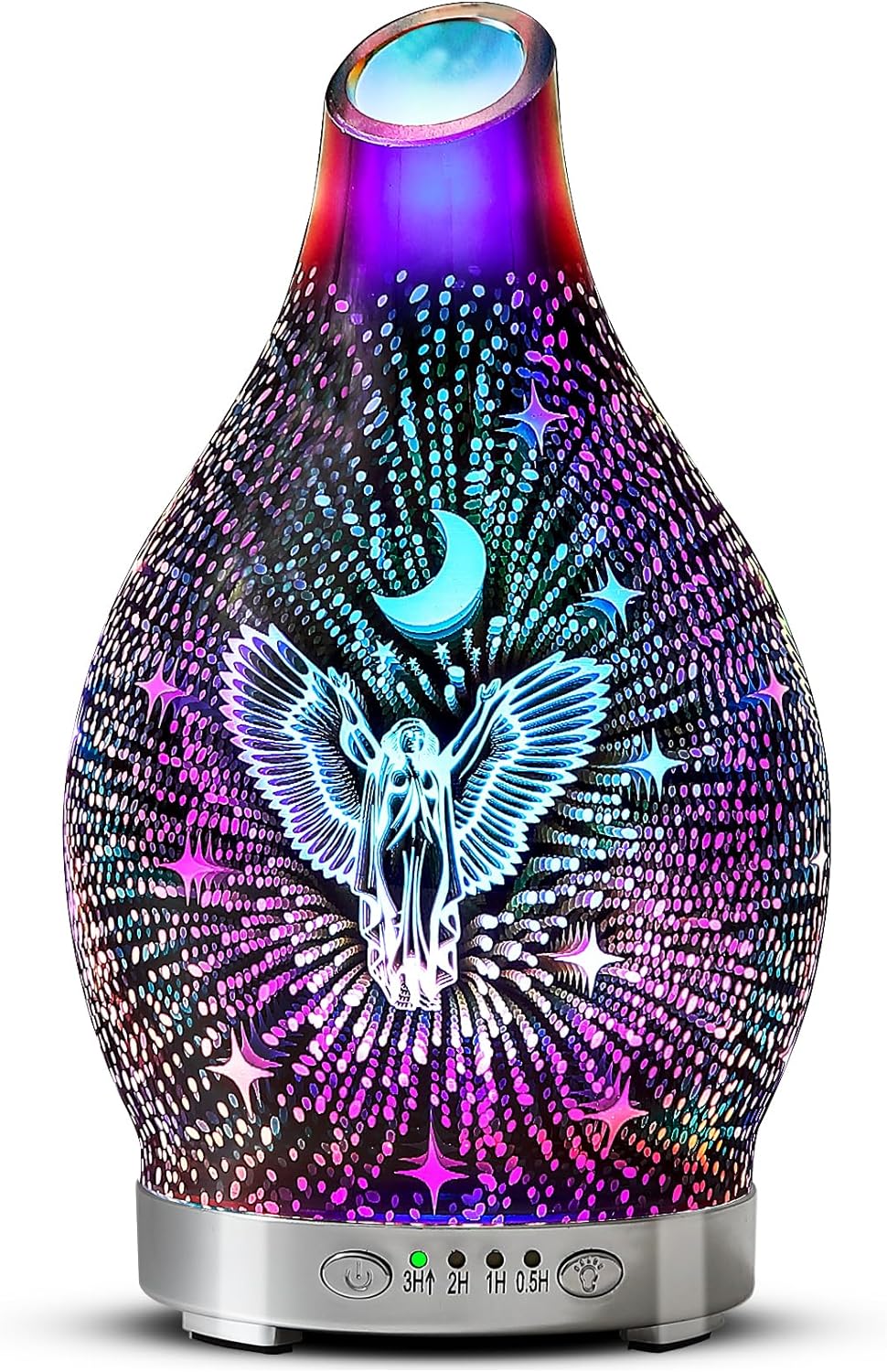 MAXWINER Essential Oil Diffuser 3D Glass Angel Aromatherapy Diffuser, Ultrasonic Cool Mist Oil Diffuser, Auto Shut-Off, Timer Setting, 7 Colors LED Lights Changing for Home, Office, Spa 120ml