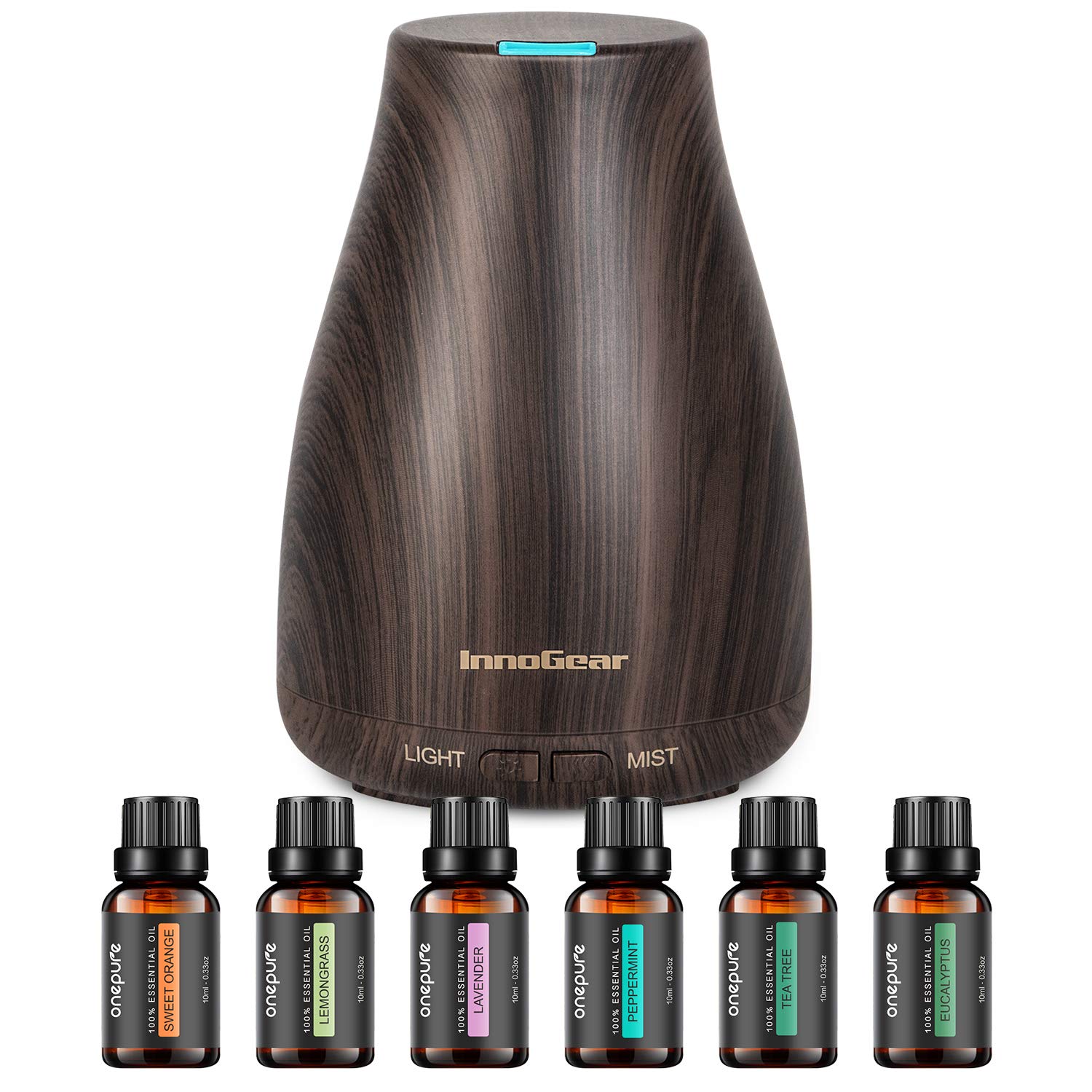 InnoGear Essential Oil Diffuser with Oils, 100ml Aromatherapy Diffuser with 6 Essential Oils Set, Aroma Cool Mist Humidifier Gift Set, Dark Wood Grain