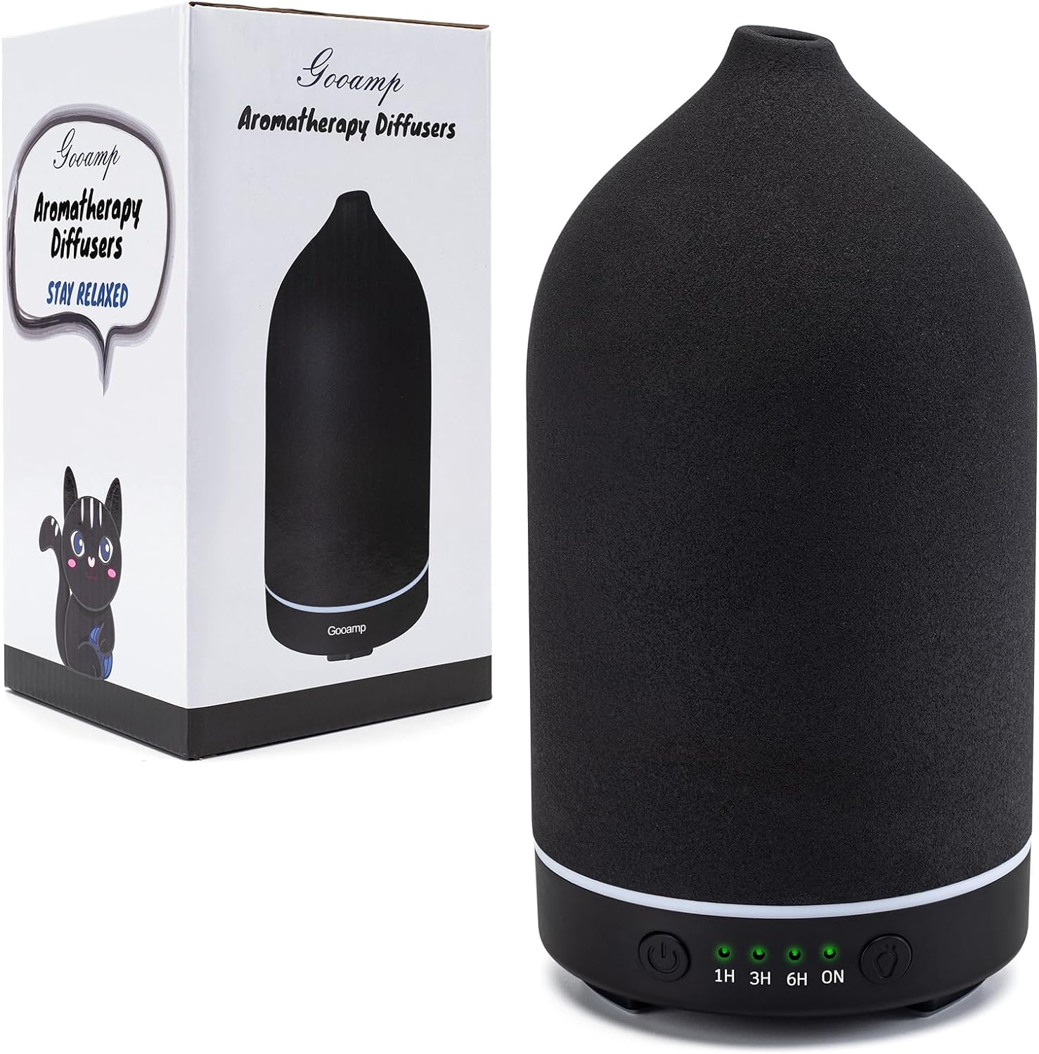 200ML Ceramic Diffuser,Aromatherapy Diffuser,Essential Oil Diffuser with 7 Color Lights Auto Shut Off for Home Office Room, Black (1/3/6/ON hrs Working time)