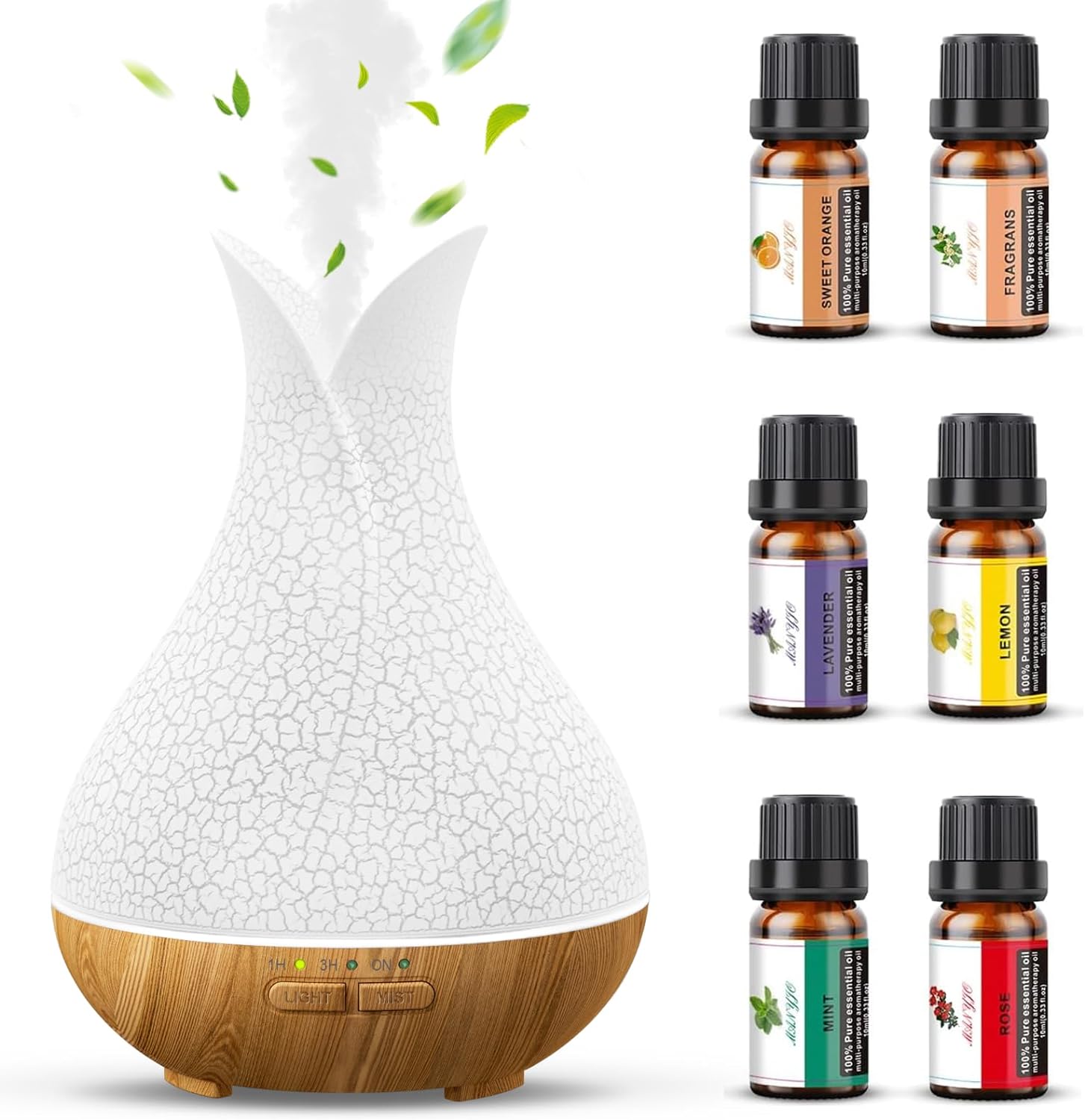 Essential Oil Diffuser with 6 Essential Oils Gift Set, Small Aromatherapy Diffuser Humidifier with 3 Timers7 Ambient Light Waterless Auto Off, Oil Diffuser for Room Home Office(150ml)