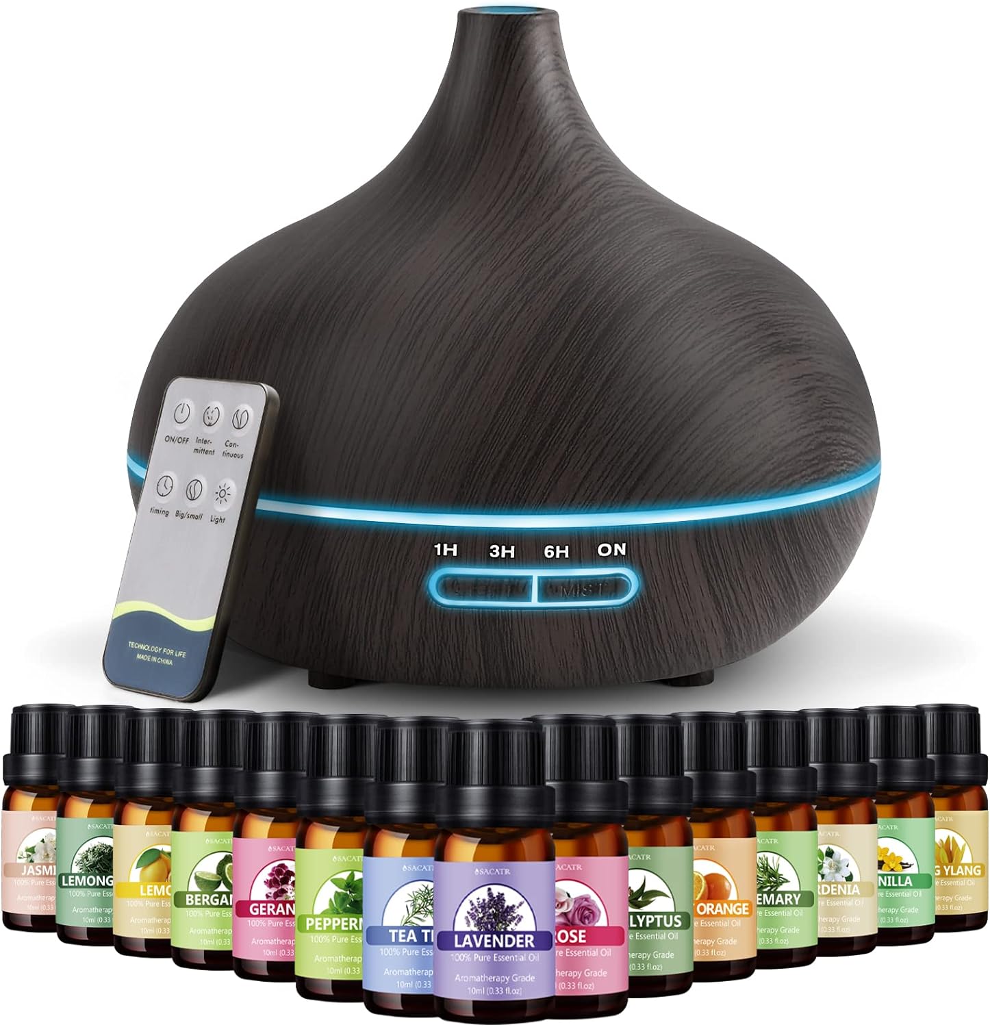 SACATR Essential Oil Diffusers550ml Oil Diffuser with 15x10mL Essential OilsAromatherapy Diffuser with Ultrasonic Technology, Diffusers for Essential Oils Large Room, Home Office