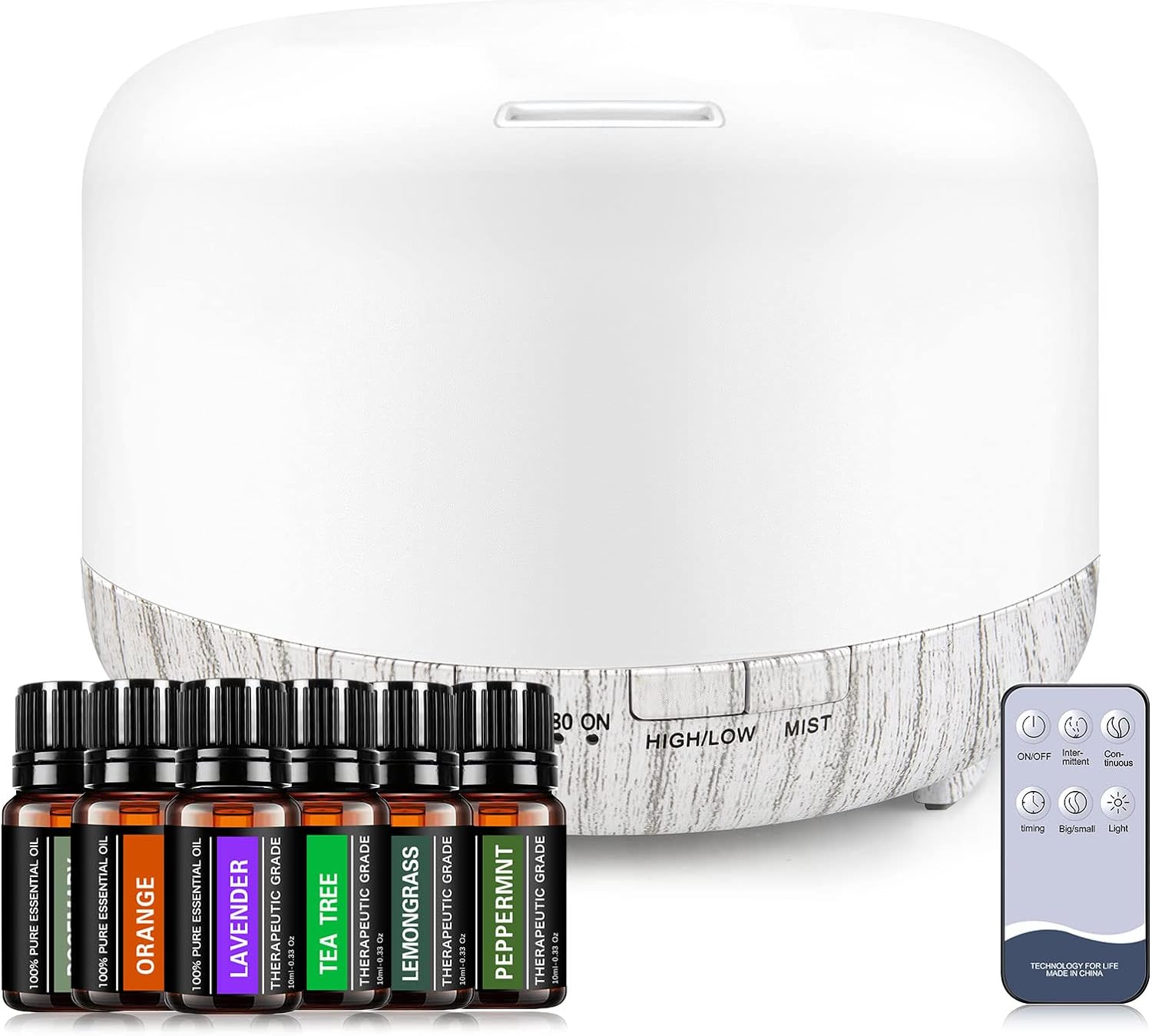 YIKUBEE Essential Oil Diffuser with Essential Oils Set, 6x10mL Essential Oils for Diffusers for Home, 500ml Humidifier with Remote Control, Aromatherapy Diffusers for Essential Oils Large Room