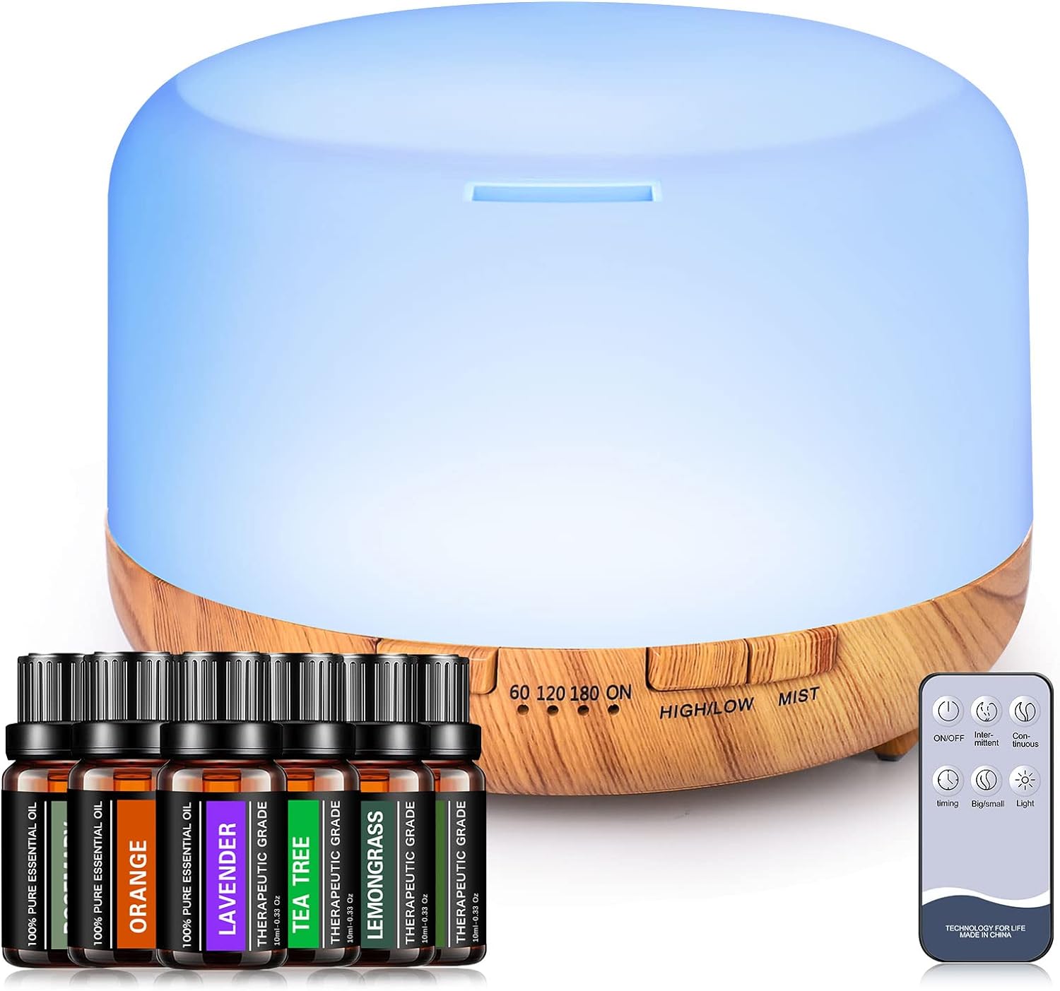 YIKUBEE Oil Diffuser with Essential Oils Set, 500ml Essential Oil Diffuser, 6x10mL Essential Oils for diffusers for Home, Aromatherapy Humidifier, Diffusers for Essential Oils Large Room