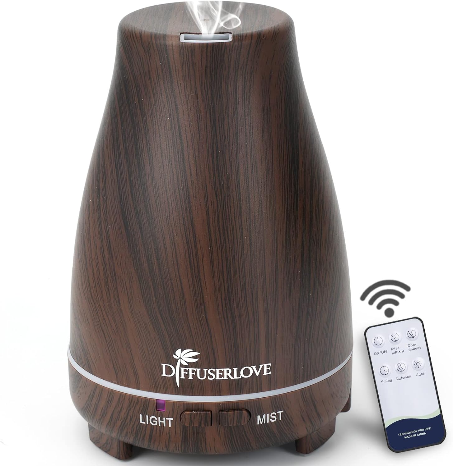 Diffuserlove Essential Oil Diffusers 200ML Diffuser Remote Control Aromatherapy Diffuser with 7 Color Lights, Auto Shut-Off for Bedroom Office Kitchen (Black Wood Grain)