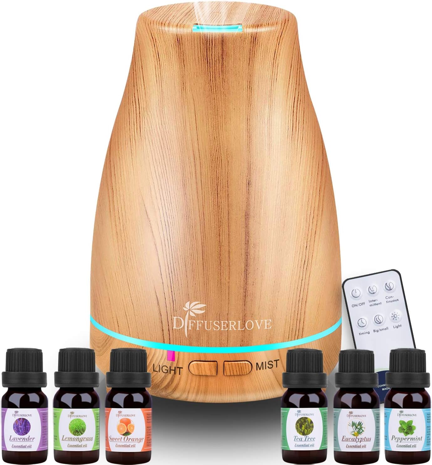 Diffuserlove Essential Oil Diffuser 200ML Aroma Diffuser Mist Humidifiers with 7 Color LED Lights, Auto Shut-Off Function for Bedroom Office Room House