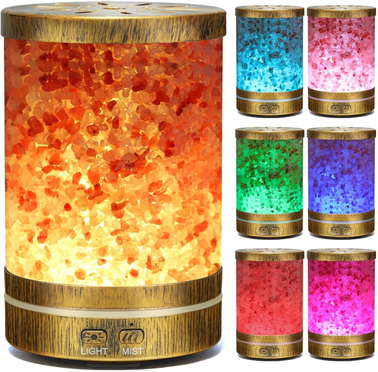 Essential Oil Diffuser, Aromatherapy Diffuser Himalayan Pink Salt Crystal, Diffusers for Essential Oils with 7 Color Lights 2 Mist Mode, Reduce Noise Design for Baby Room 120ml