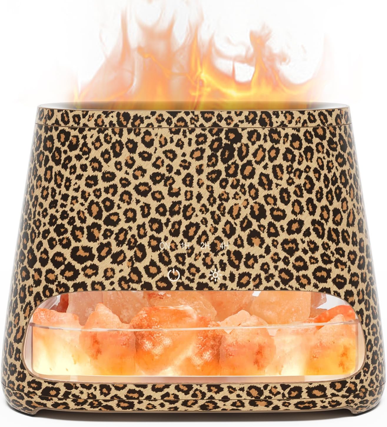 Leopard Print 2-in-1 Himalayan Salt Lamp & Ultrasonic Essential Oil Diffuser, Aromatherapy Diffuser Cool Mist Humidifier, Original Salt Therapy Lamp, 100% Pure Himalayan Salt, Ambient Glow, 150ml