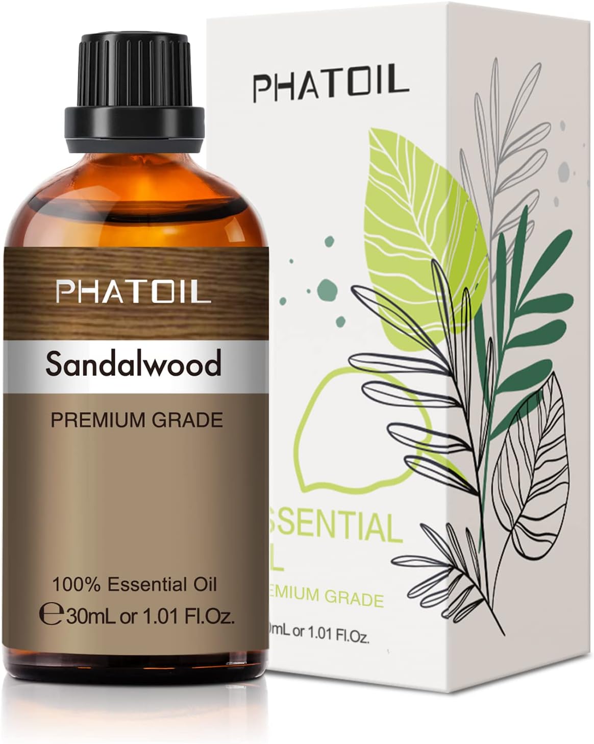 Sandalwood Essential Oil, 1.01Fl.Oz (30ML) PHATOIL Pure Essential Oil Singles for Aromatherapy Diffusers, Humidifiers, Great for DIY Candle and Soap Making, Gift for Friend