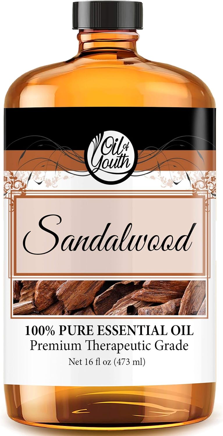 Oil of Youth - Sandalwood Essential Oil (16oz Bulk) for Calming, Skin Therapy, Aromatherapy, Diffuser