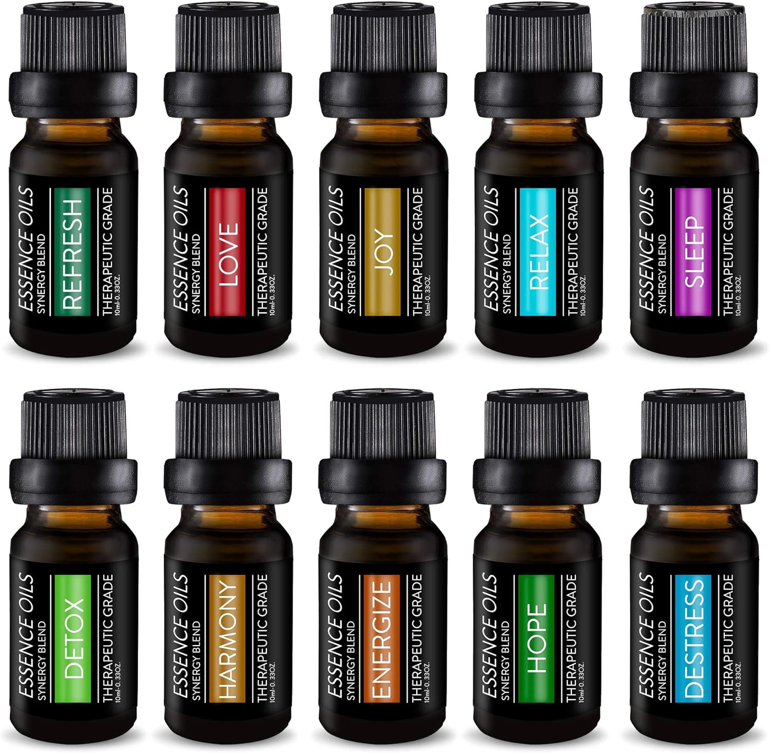 Pure Daily Care Aromatherapy Top 10 Essential Oil Synergy Blend Set  Therapeutic Grade Synergy Oil Blends  Uplift Mind, Body and Spirit  10 x 10 Ml Blends  No Fillers & No Additives