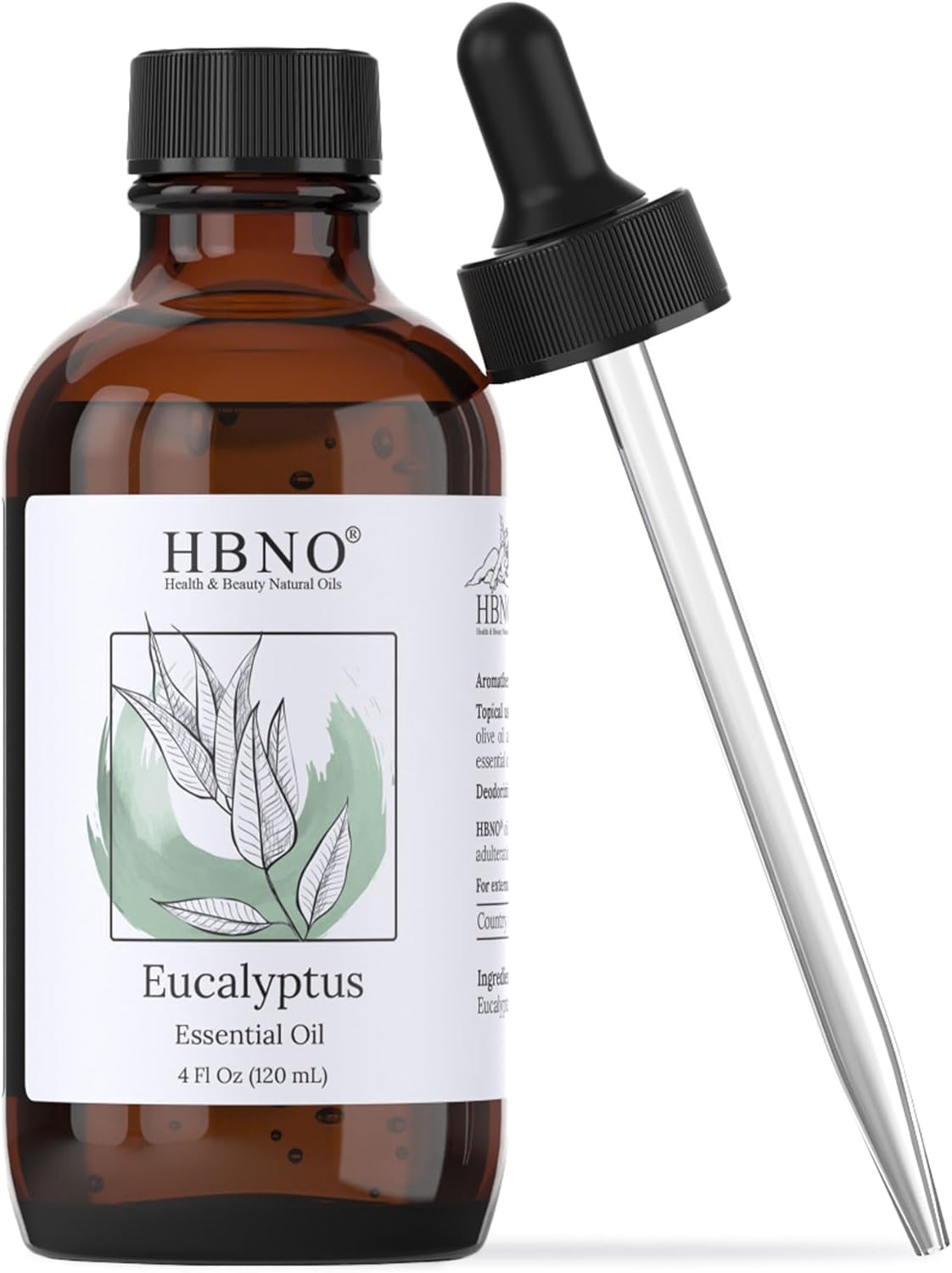 HBNO Eucalyptus Essential Oil - Huge 4 oz (120ml) Value Size - Natural Eucalyptus Globulus Oil - Perfect for Cleaning, Aromatherapy, DIY, Soap & Diffuser