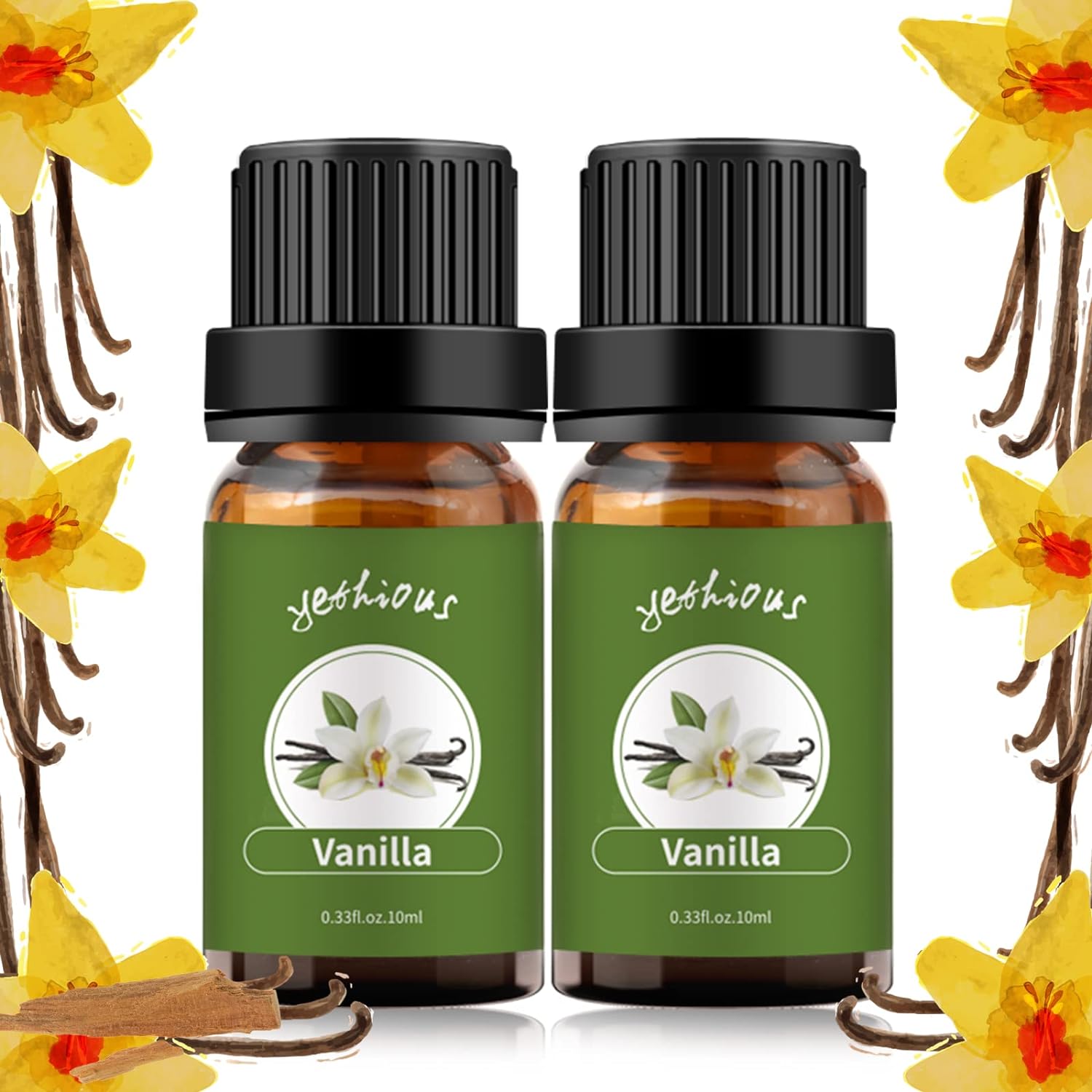 yethious 2 Pack Vanilla Essential Oil for Skin, Diffuser Organic 100% Pure Vanilla Aromatherapy Oil Vanilla Fragance Oil