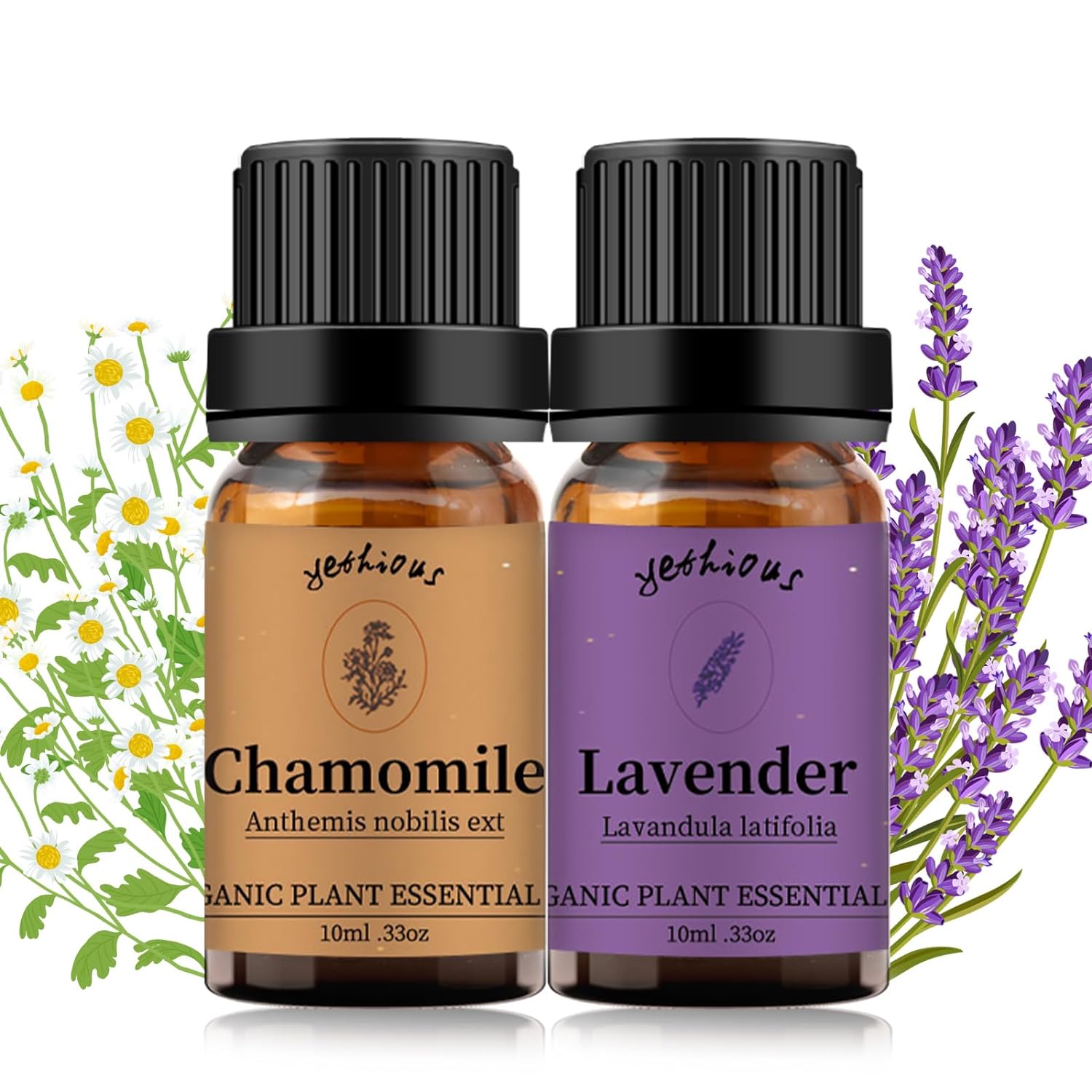 yethious Chamomile Lavender Essential Oil Set Pure Chamomile Lavender Aromatherapy Oils Organic Chamomile Essential Oil for Diffuser 2 Pack 10ML