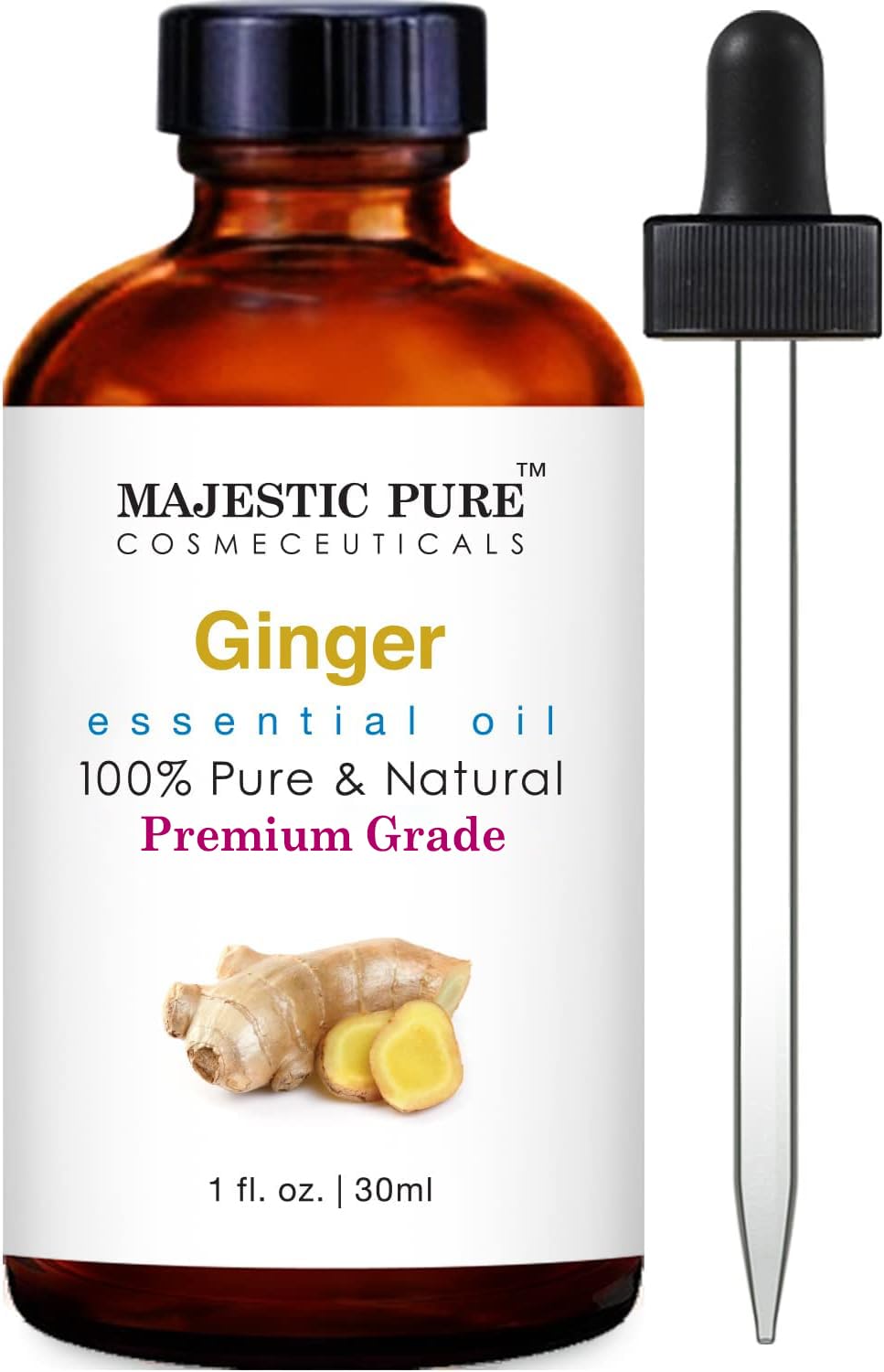 MAJESTIC PURE Ginger Essential Oil, Premium Grade, Pure and Natural, for Aromatherapy, Massage, Topical & Household Uses, 1 fl oz