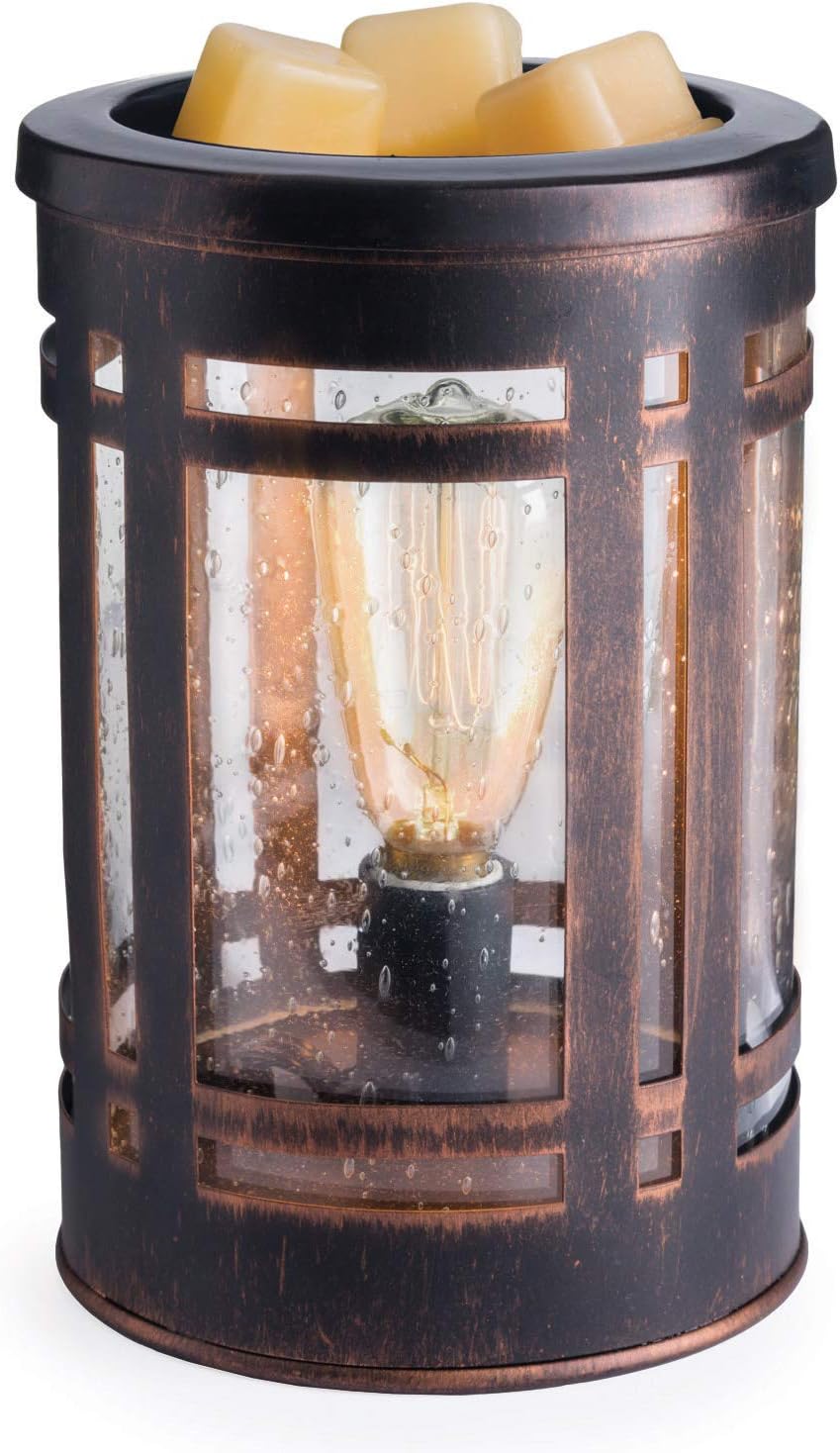 CANDLE WARMERS ETC. Vintage Bulb Illumination Fragrance Warmer- Light-Up Warmer for Warming Scented Candle Wax Melts and Tarts to Freshen Room, Brown Mission