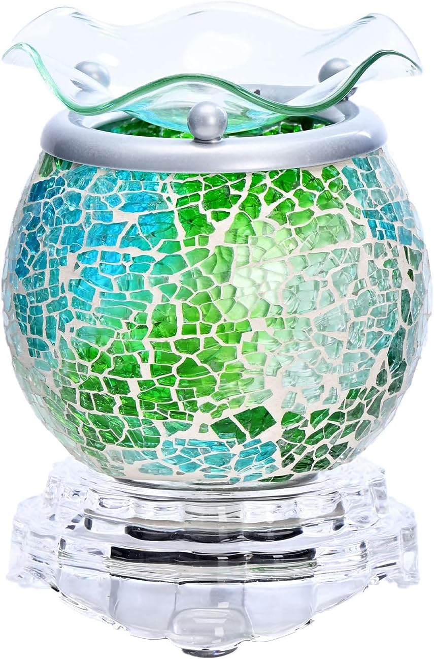 ASAWASA Handcrafted Mosaic Candle Wax Warmer, Exquisite Scented Burner and Fragrance Melter, Also a Cozy Night Light for Home Kitchen Dcor Aromatherapy Spa Yoga Gifts (Water Droplets)