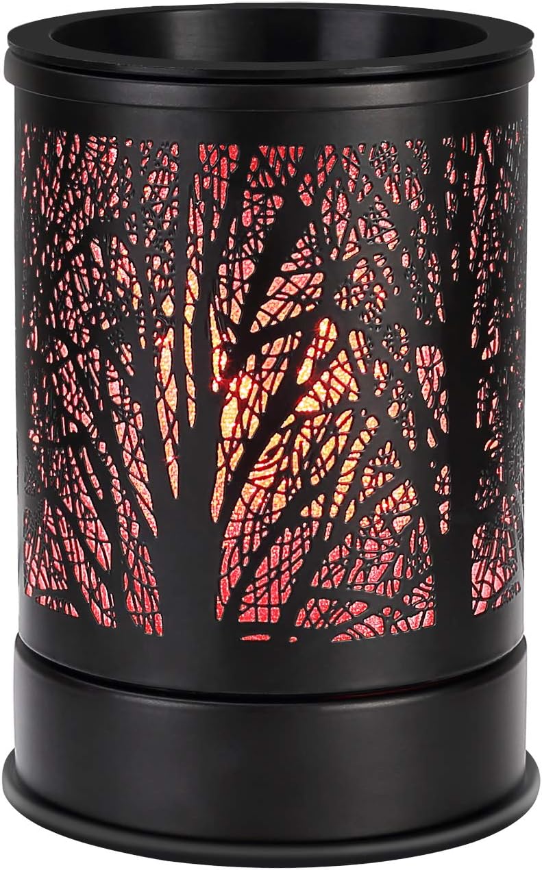 Fragrance Wax Melts Warmer with 7 Colors LED Changing Light Classic Black Forest Design Scent Oil Candle Warmer