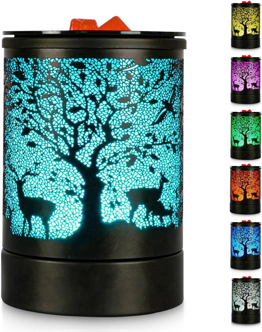 Deer Forest Scented Wax Melts Warmer with 7 Colors Changing Led Light Oil Burner Tart Candle Melter for Home Decor