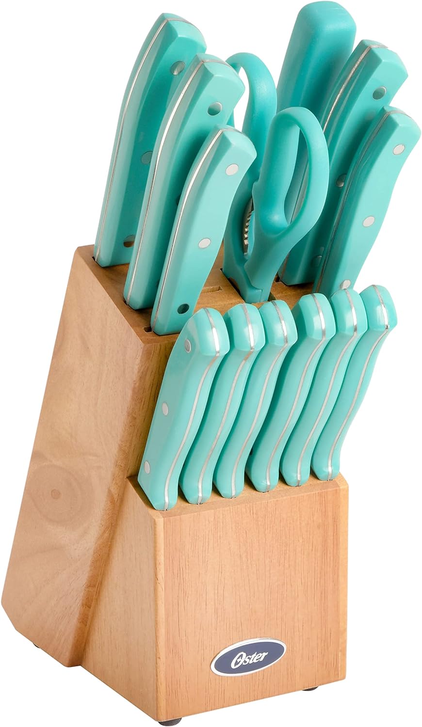 Oster Scottsdale Stainless Steel Cutlery, Knife Block Set (14-Piece), Turquoise