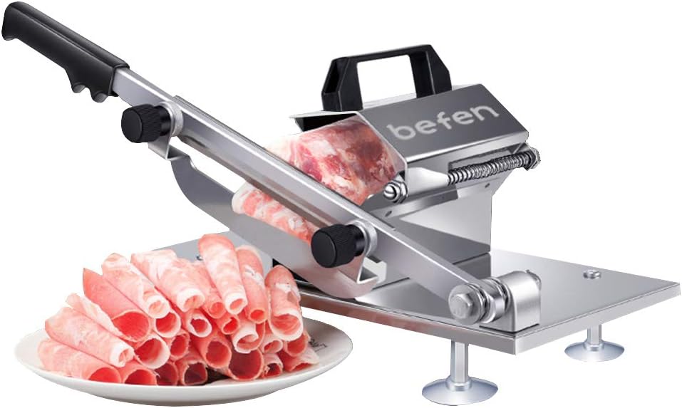 Manual Frozen Meat Slicer, befen Upgraded Stainless Steel Meat Cutter Beef Mutton Roll for Hot Pot KBBQ Food Slicer Slicing Machine for Home Cooking of Hot Pot Shabu Shabu Korean BBQ