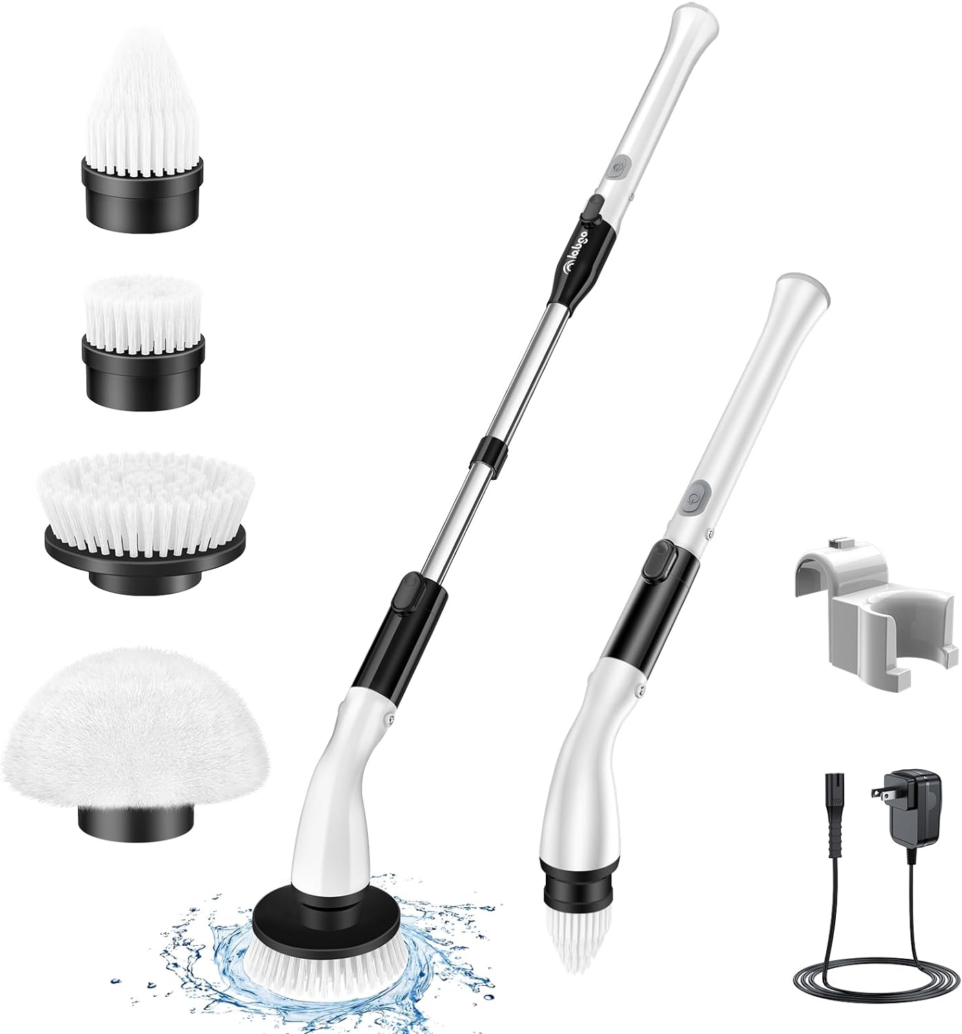 LABIGO Electric Spin Scrubber LA1 Pro, Cordless Spin Scrubber with 4 Replaceable Brush Heads and Adjustable Extension Handle, Power Cleaning Brush for Bathroom Floor Tile (Black)