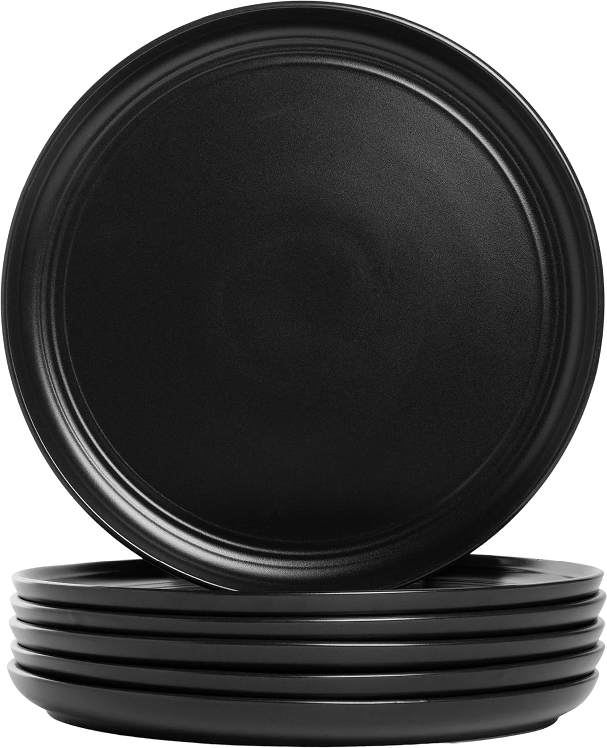 Double Line 10.5 Dinner Plate, Set of 6, Matte Black